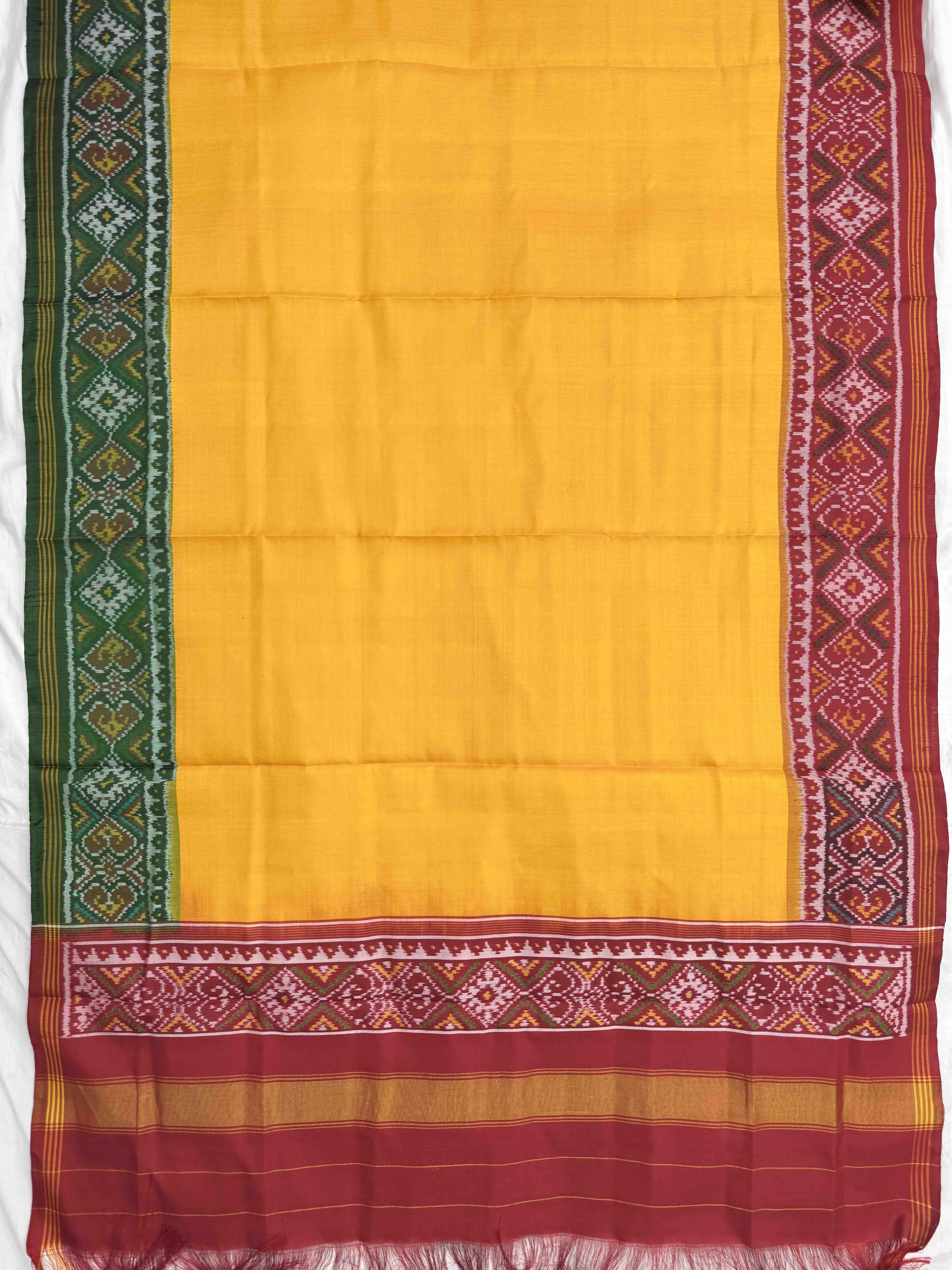 Yellow Plain Ganga Jamuna Semi Double Ikat Patola Dupatta
