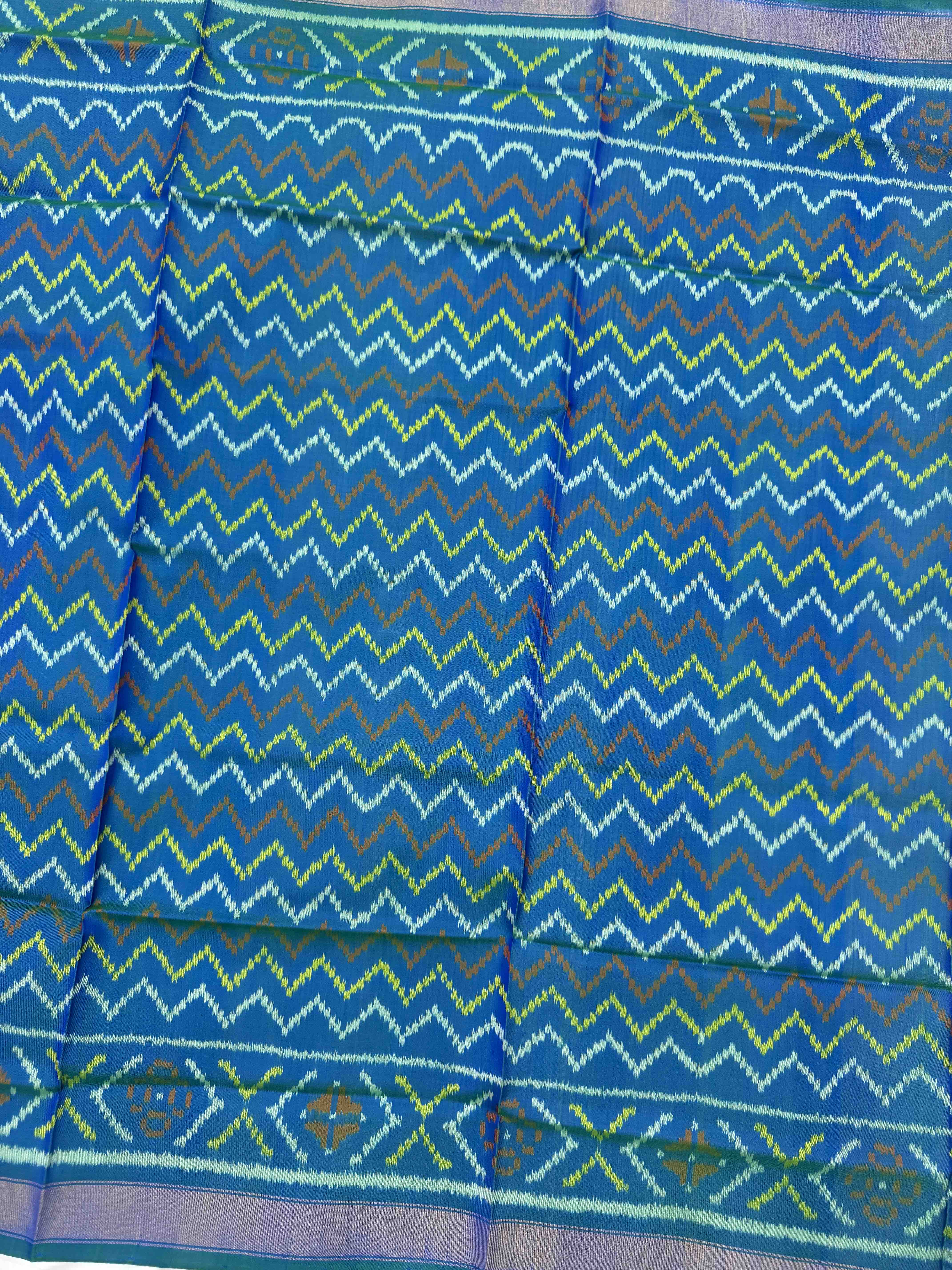 Turquoise Zig Zag Lining Single Ikat Patola Dupatta
