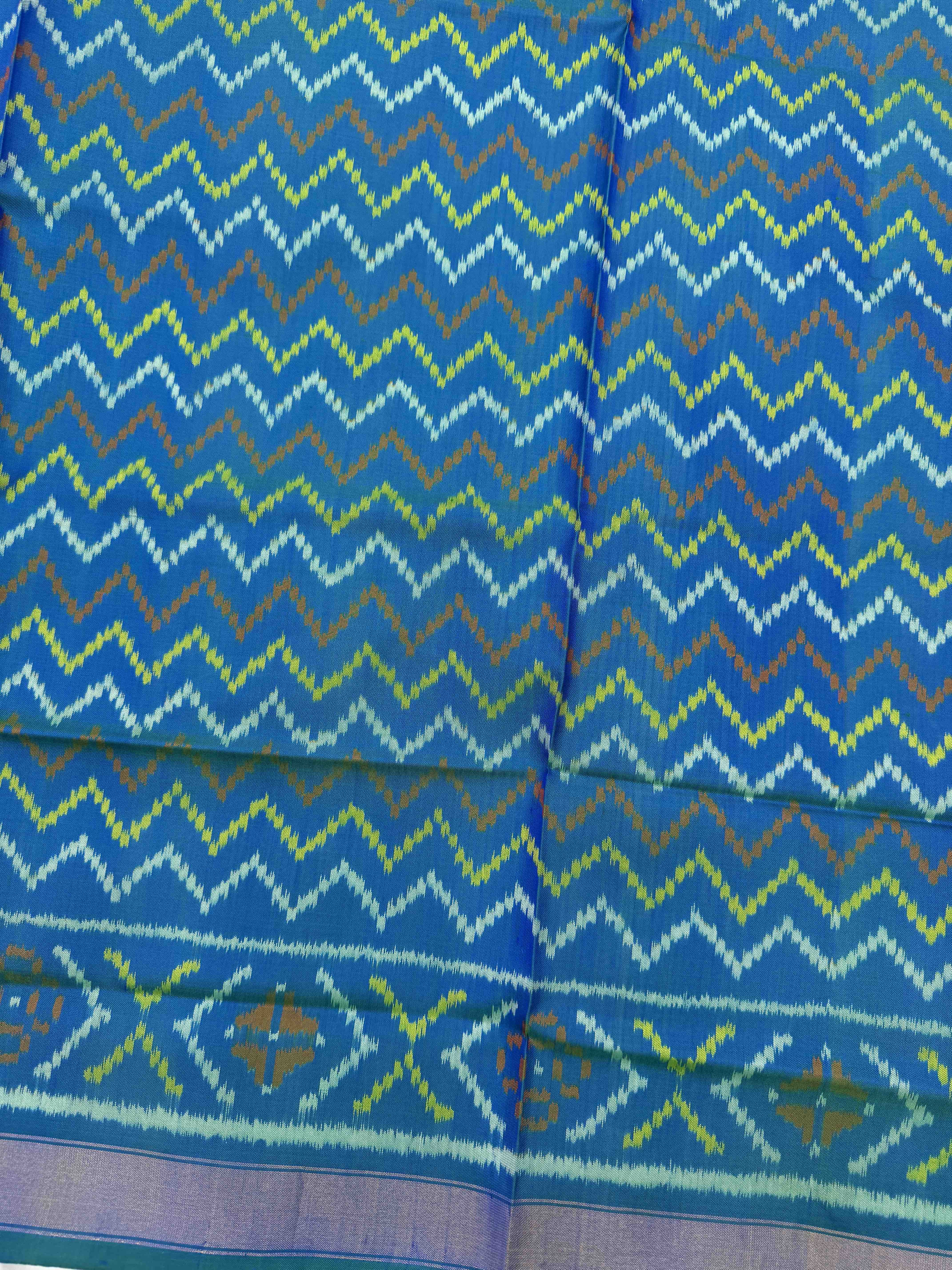 Turquoise Zig Zag Lining Single Ikat Patola Dupatta