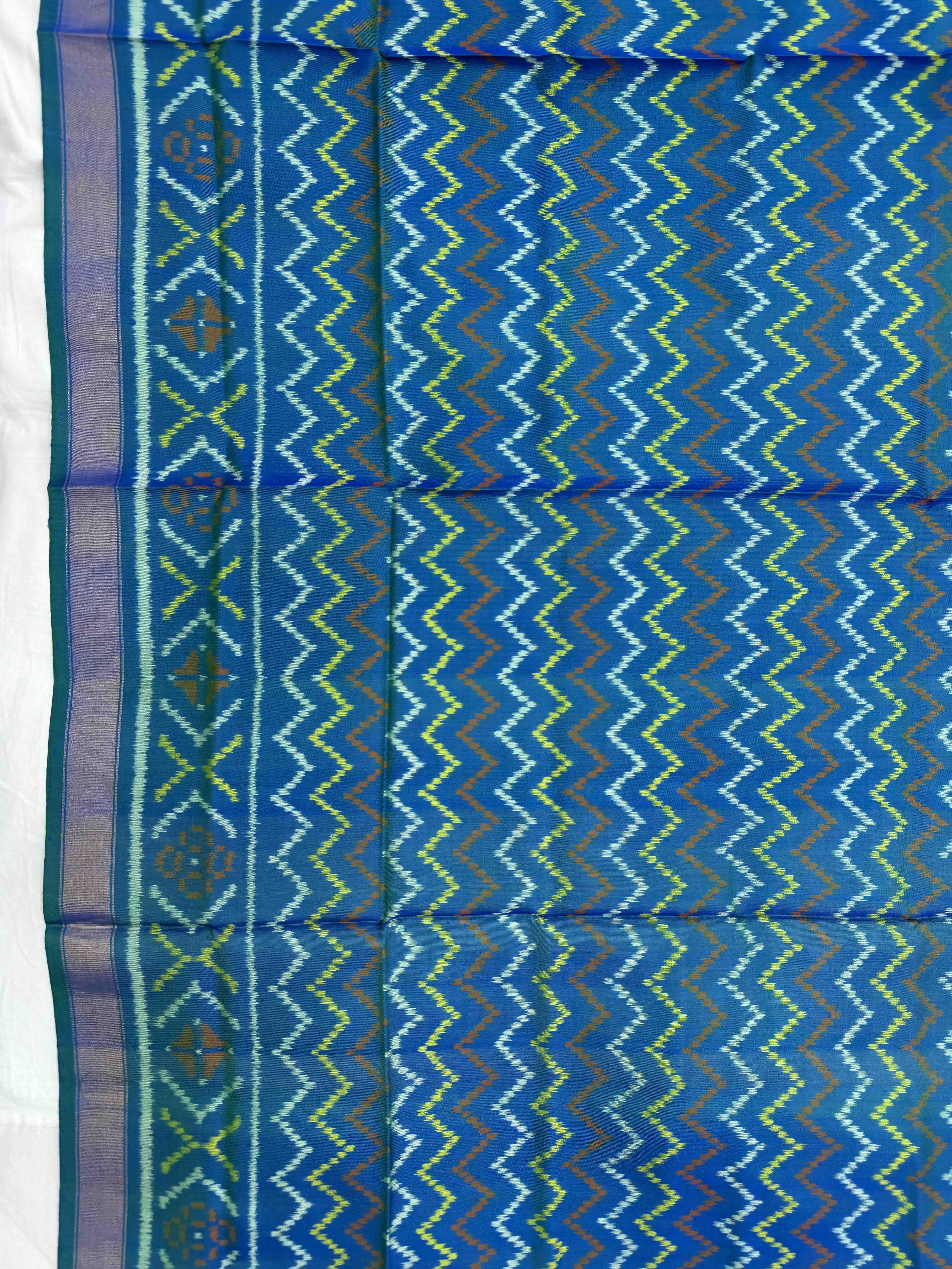 Turquoise Zig Zag Lining Single Ikat Patola Dupatta