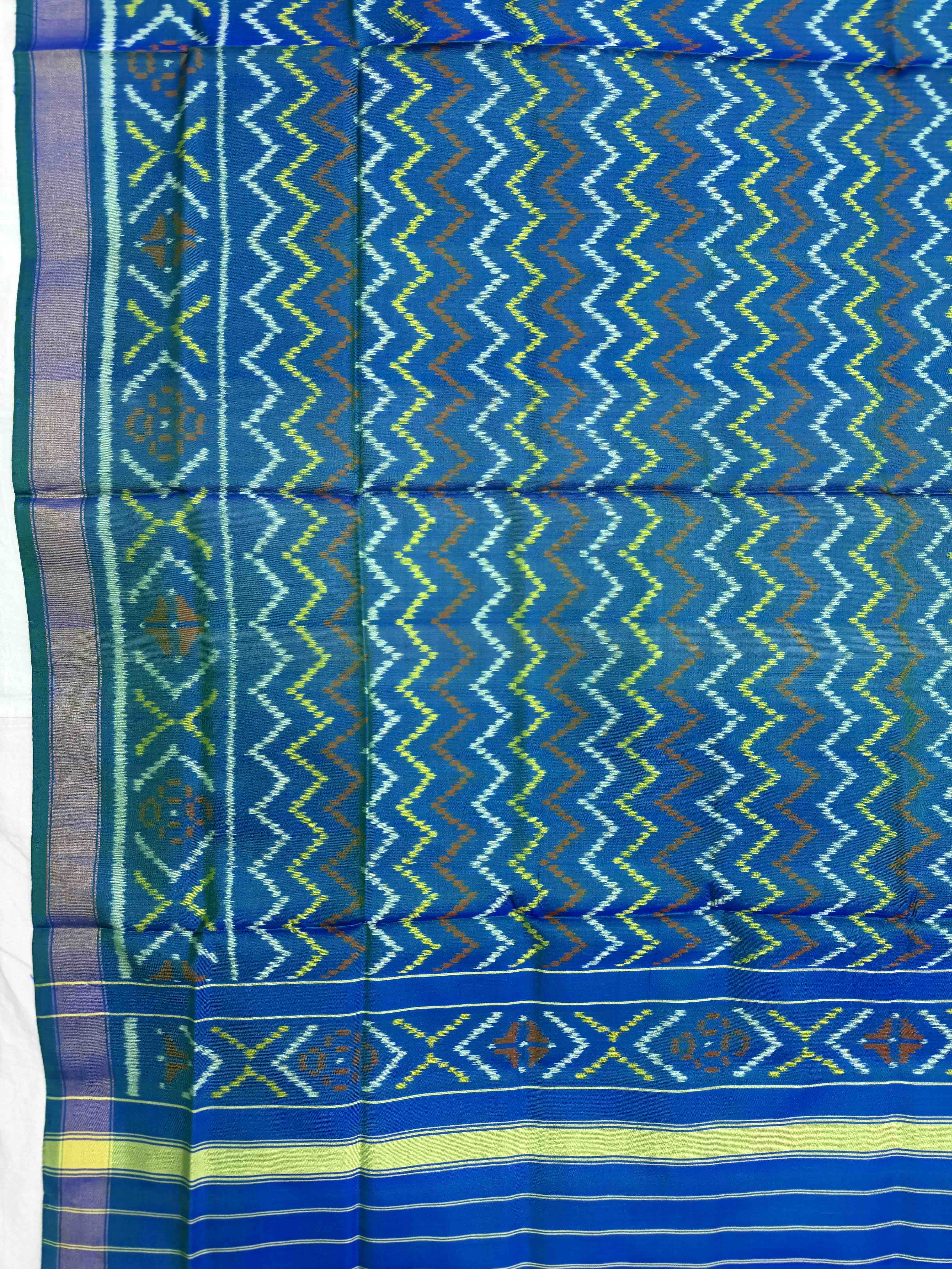 Turquoise Zig Zag Lining Single Ikat Patola Dupatta