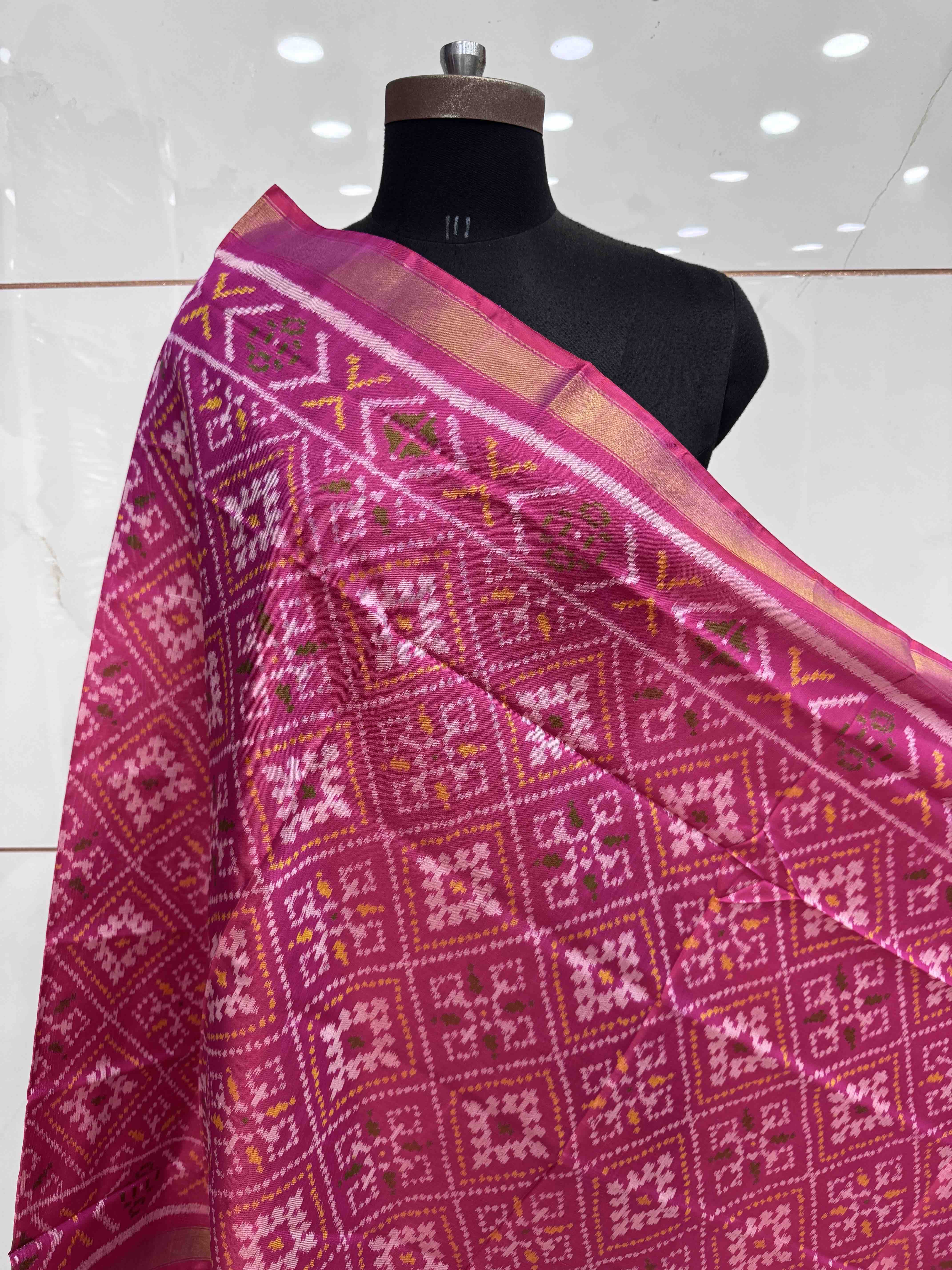 Pink Chanda Bhat Single Ikat Patola Dupatta