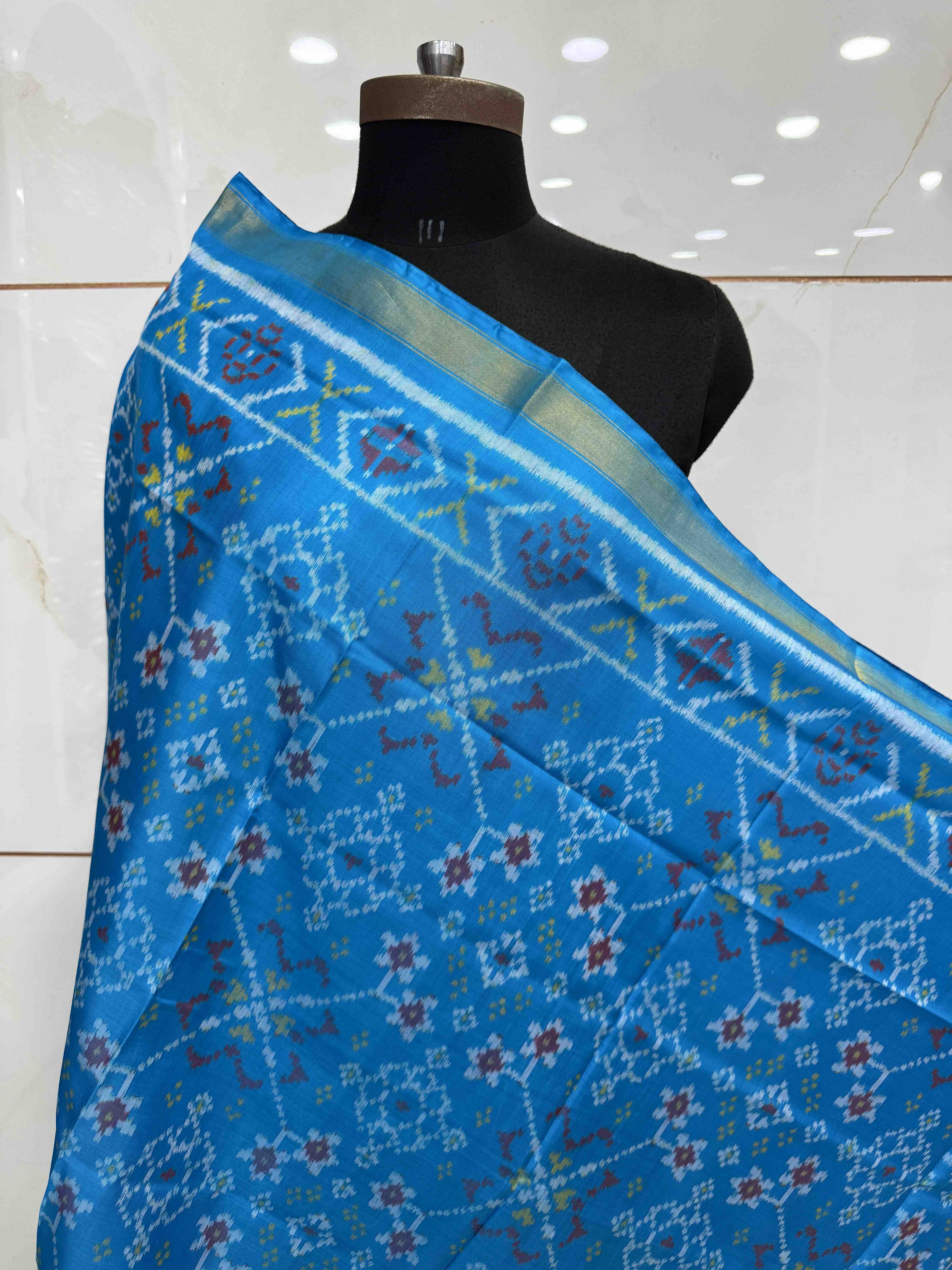 Sky Blue Navratan Single Ikat Patola Dupatta
