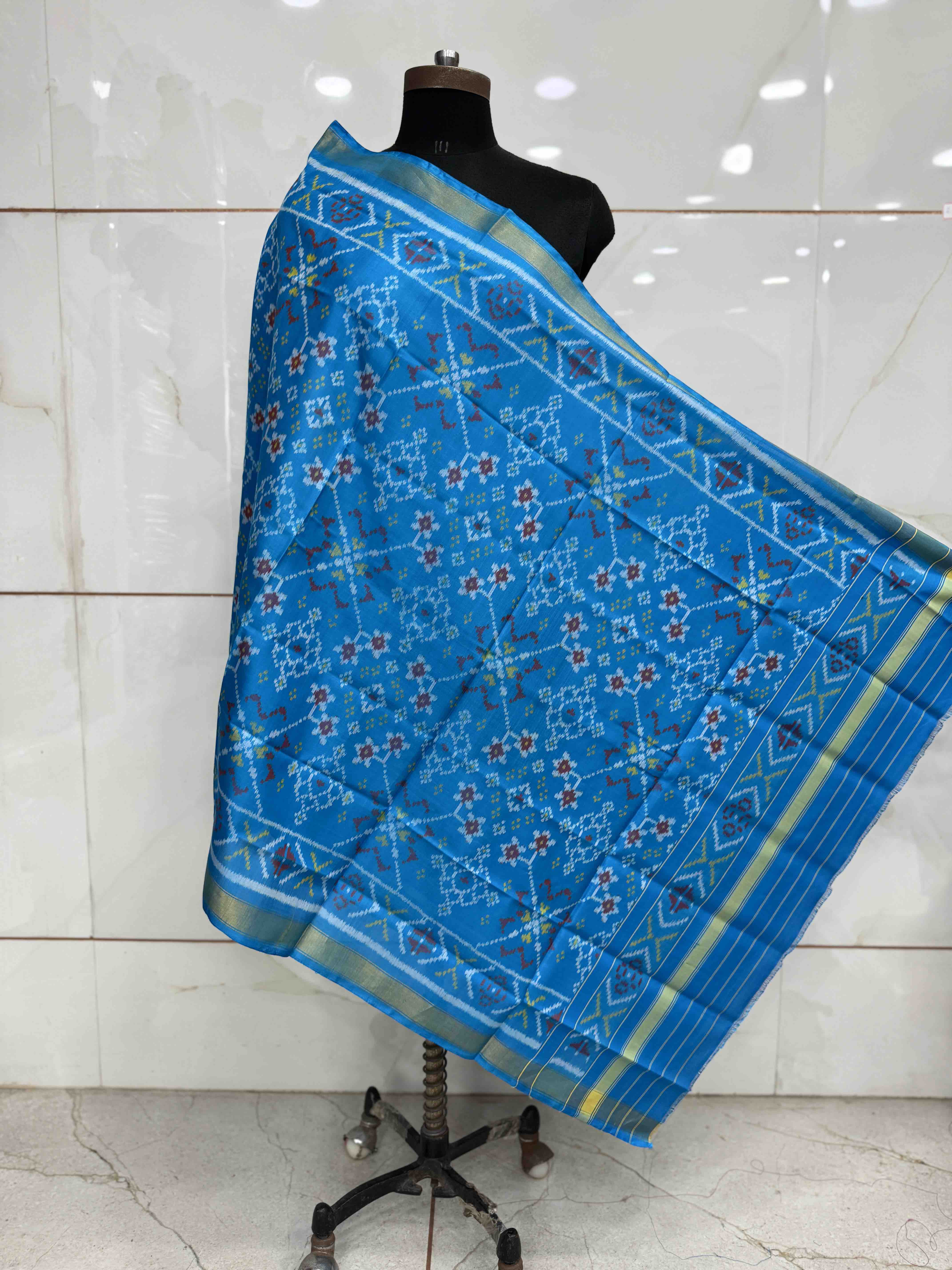 Sky Blue Navratan Single Ikat Patola Dupatta