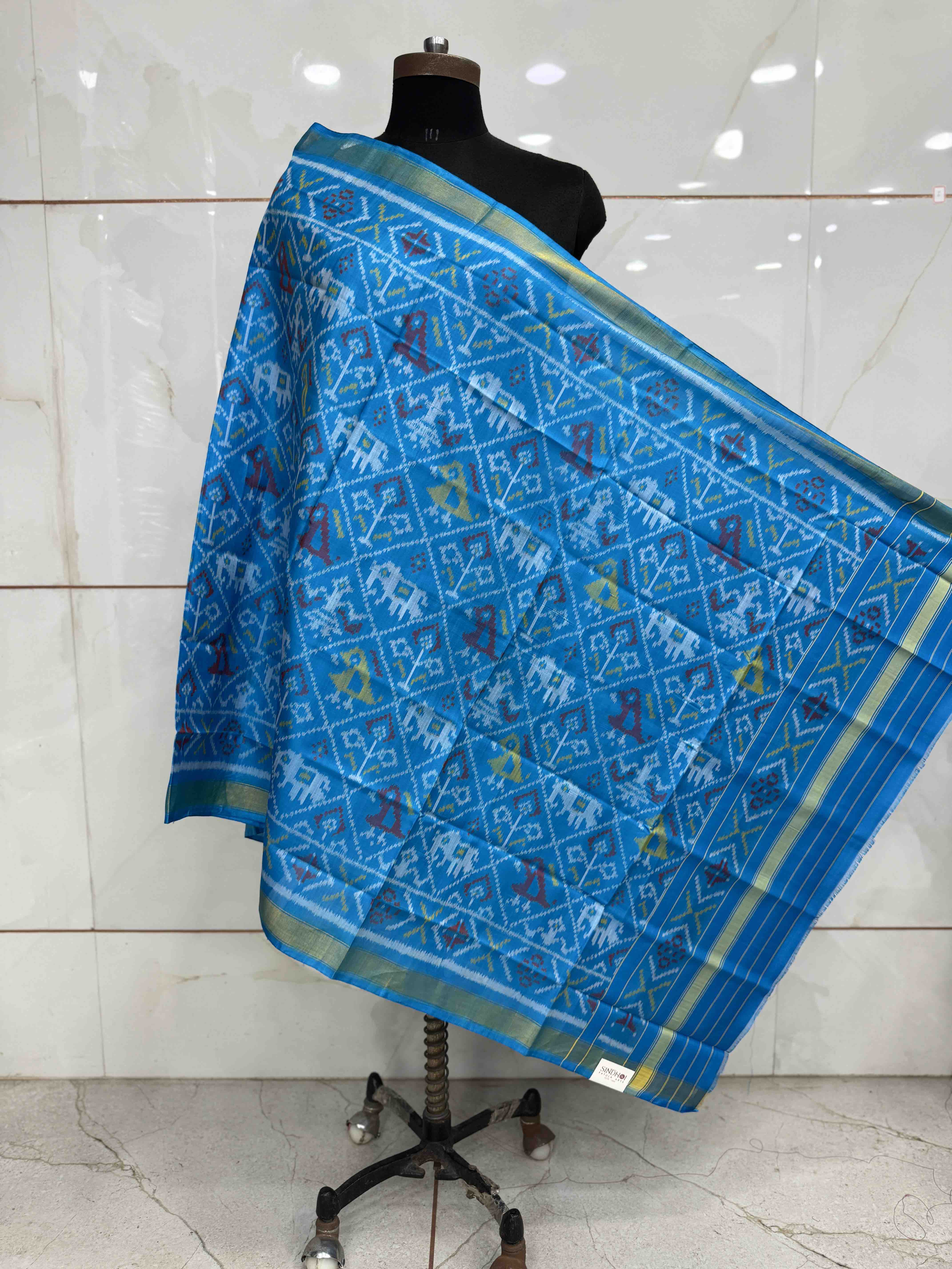 Sky Blue Narikunj Single Ikat Patola Dupatta