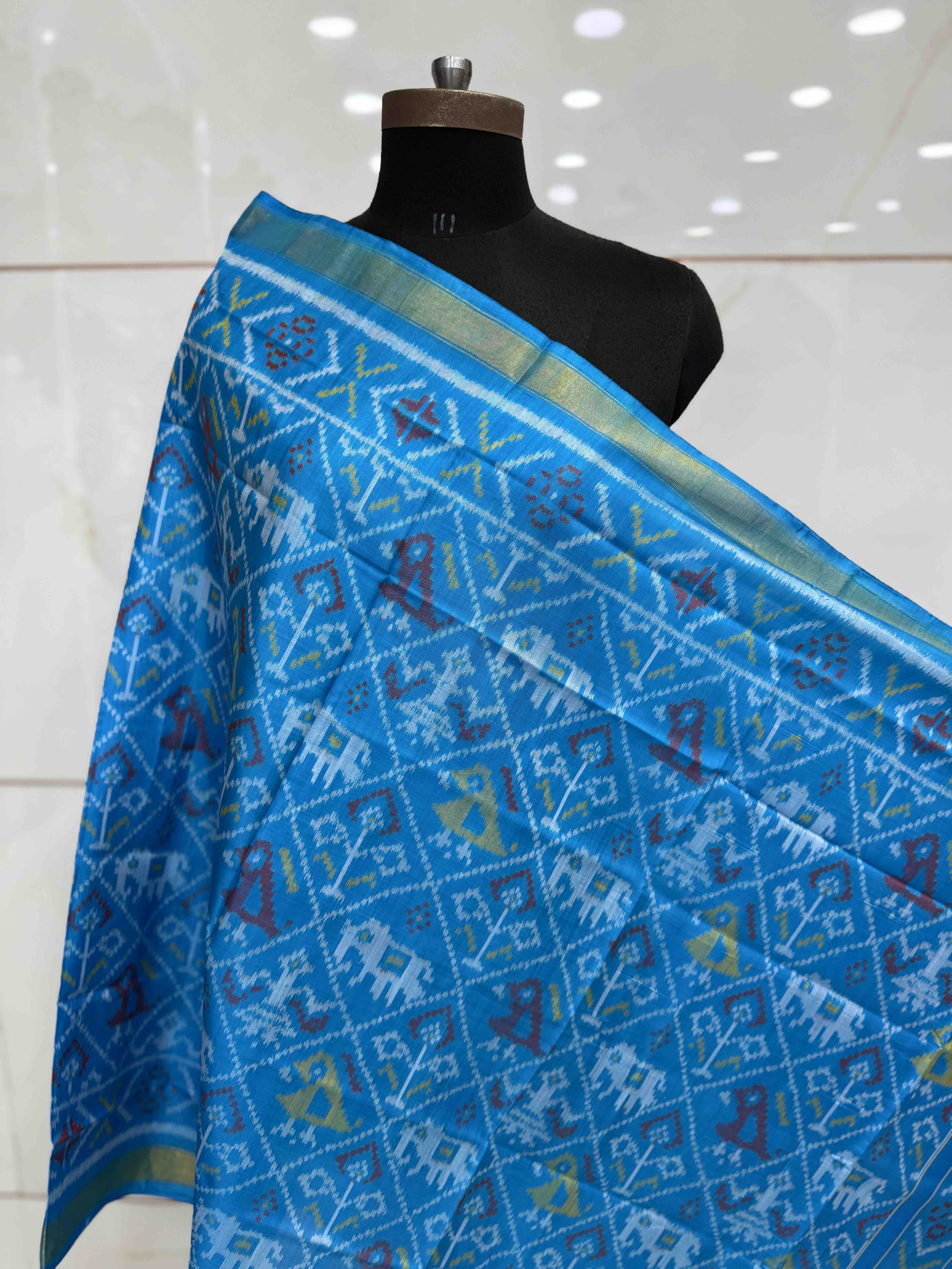 Sky Blue Narikunj Single Ikat Patola Dupatta