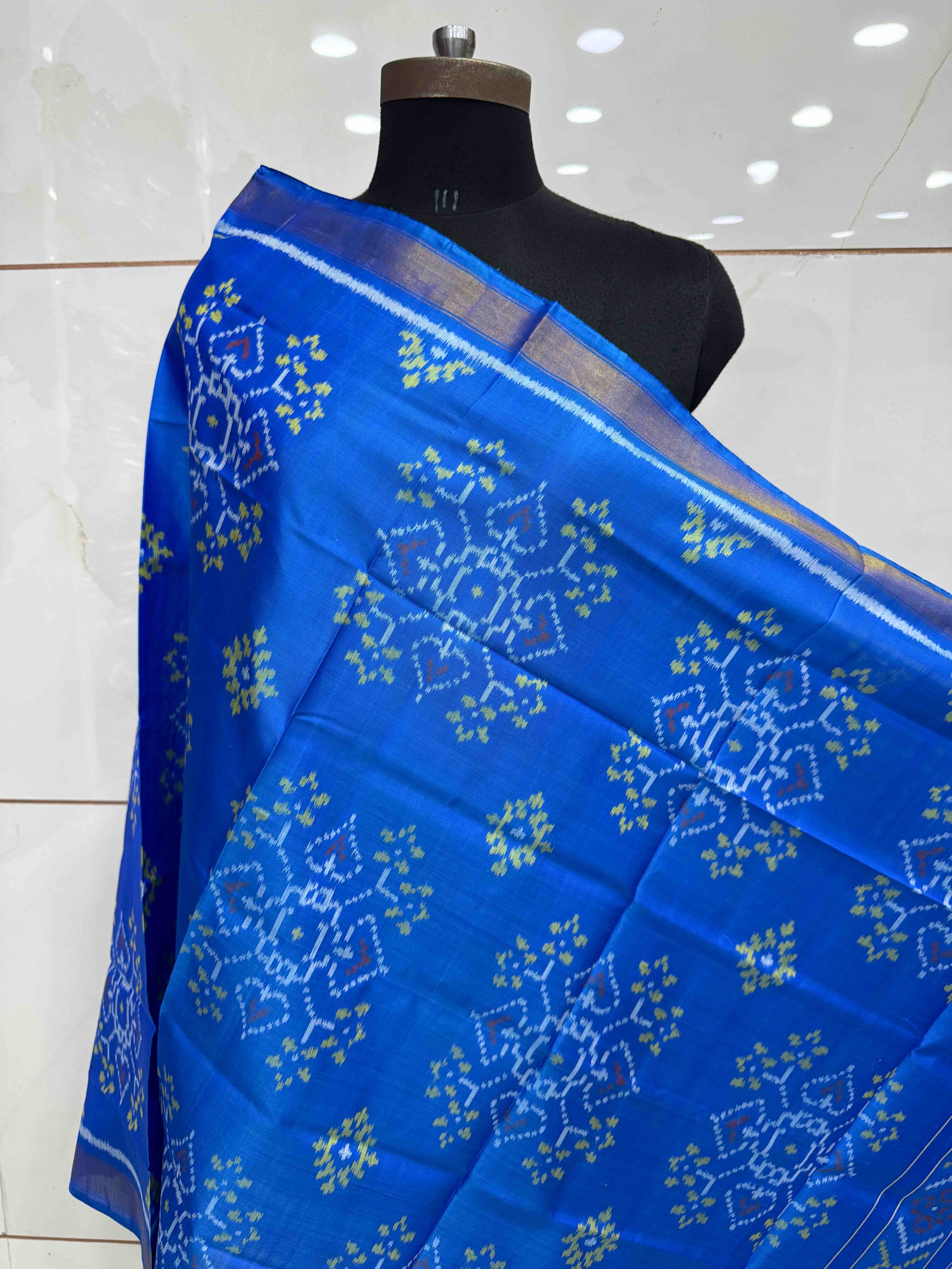 Blue Manekchowk Single Ikat Patola Dupatta