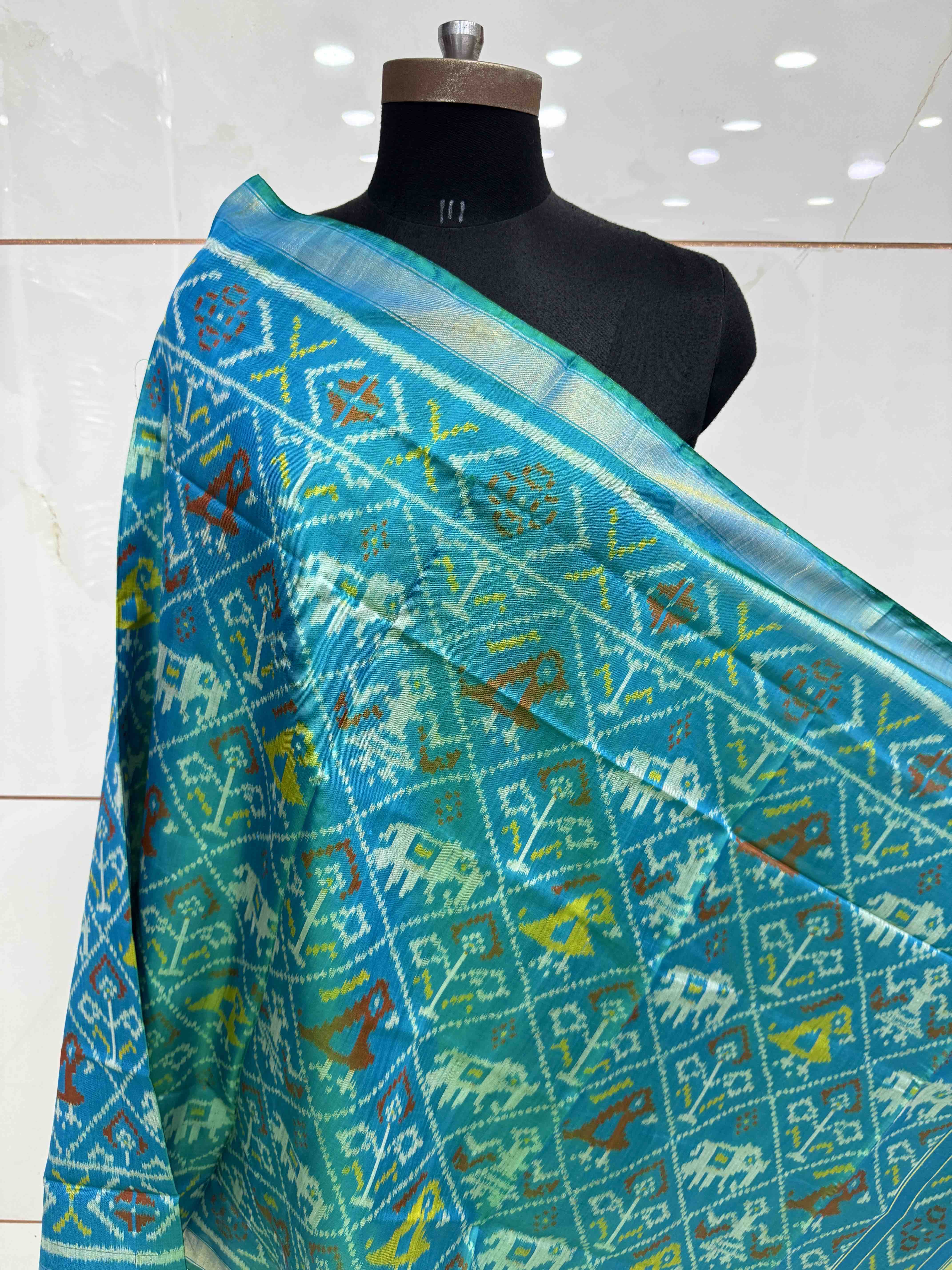 Sky Blue Narikunj Single Ikat Patola Dupatta