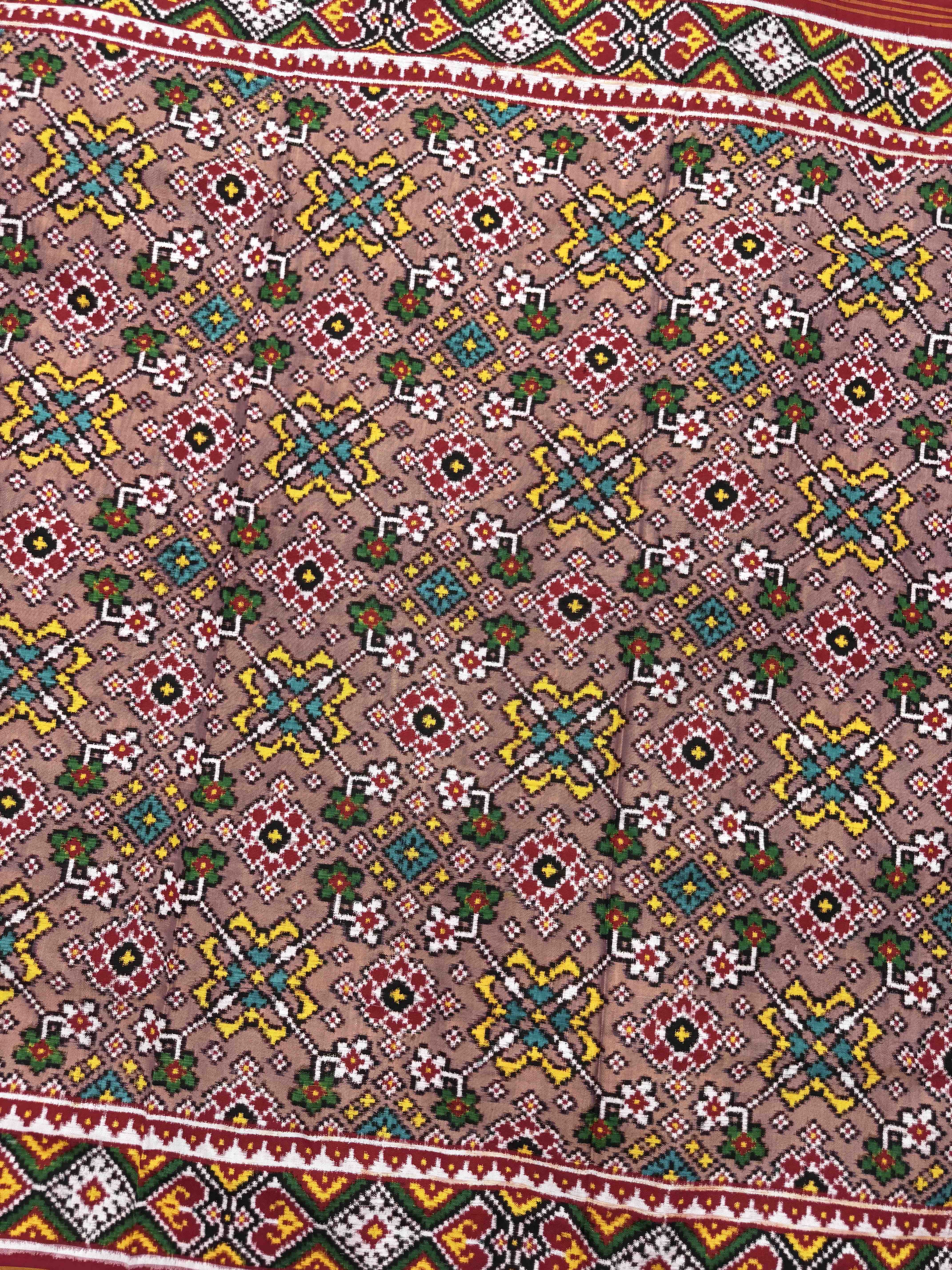 Red & Dust Pink Navratan Double Ikat Patan Patola Saree