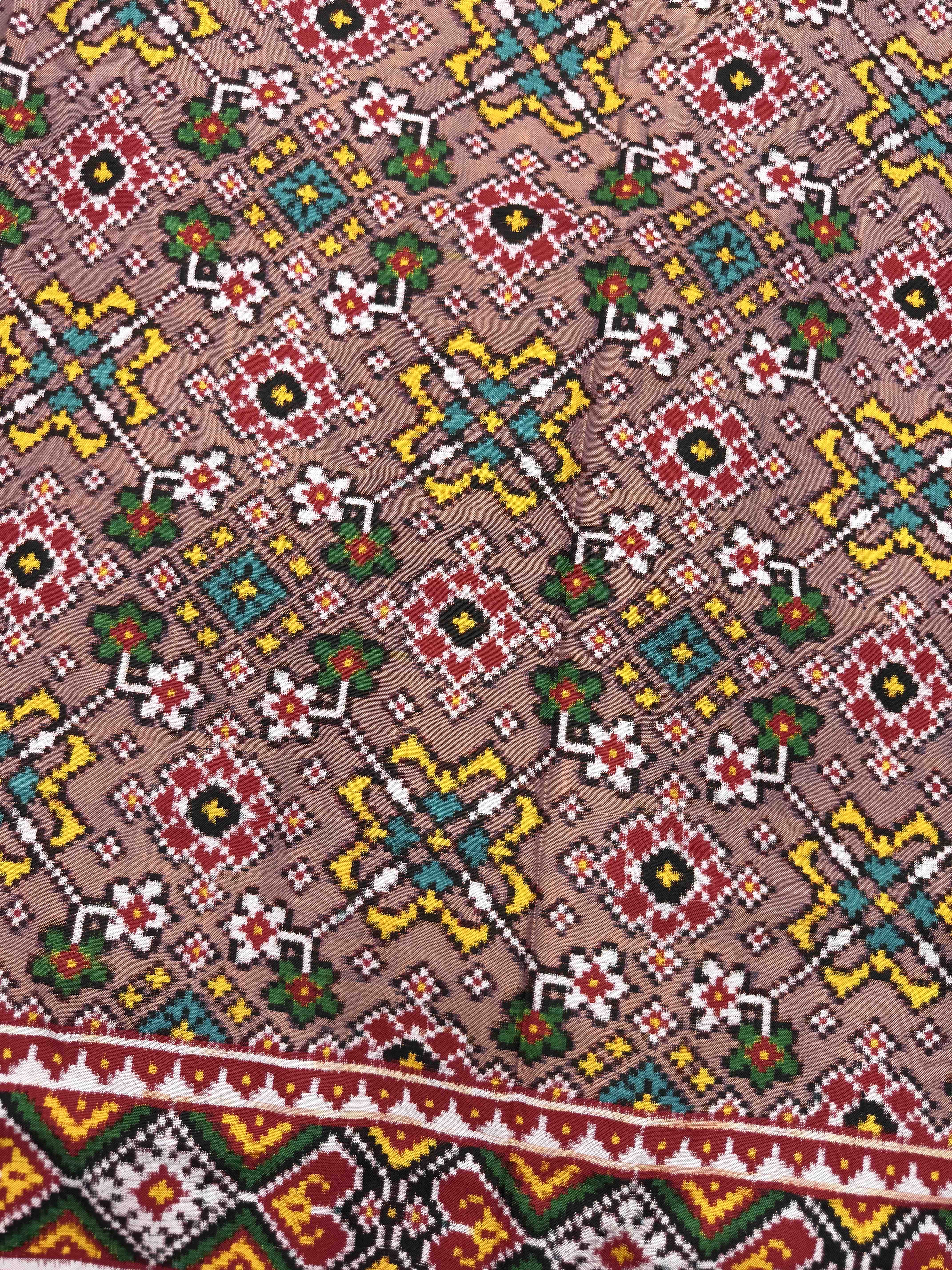 Red & Dust Pink Navratan Double Ikat Patan Patola Saree
