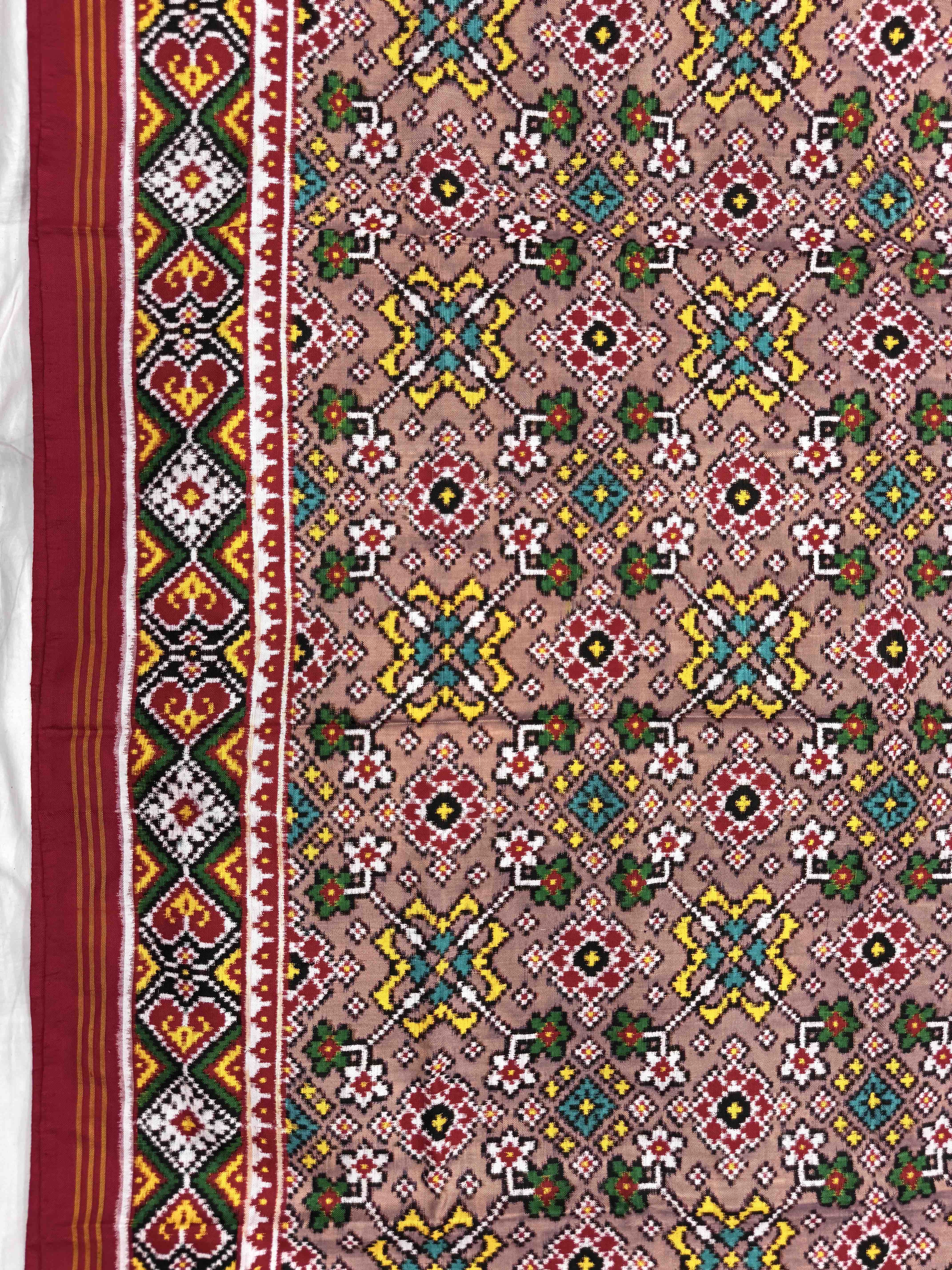 Red & Dust Pink Navratan Double Ikat Patan Patola Saree
