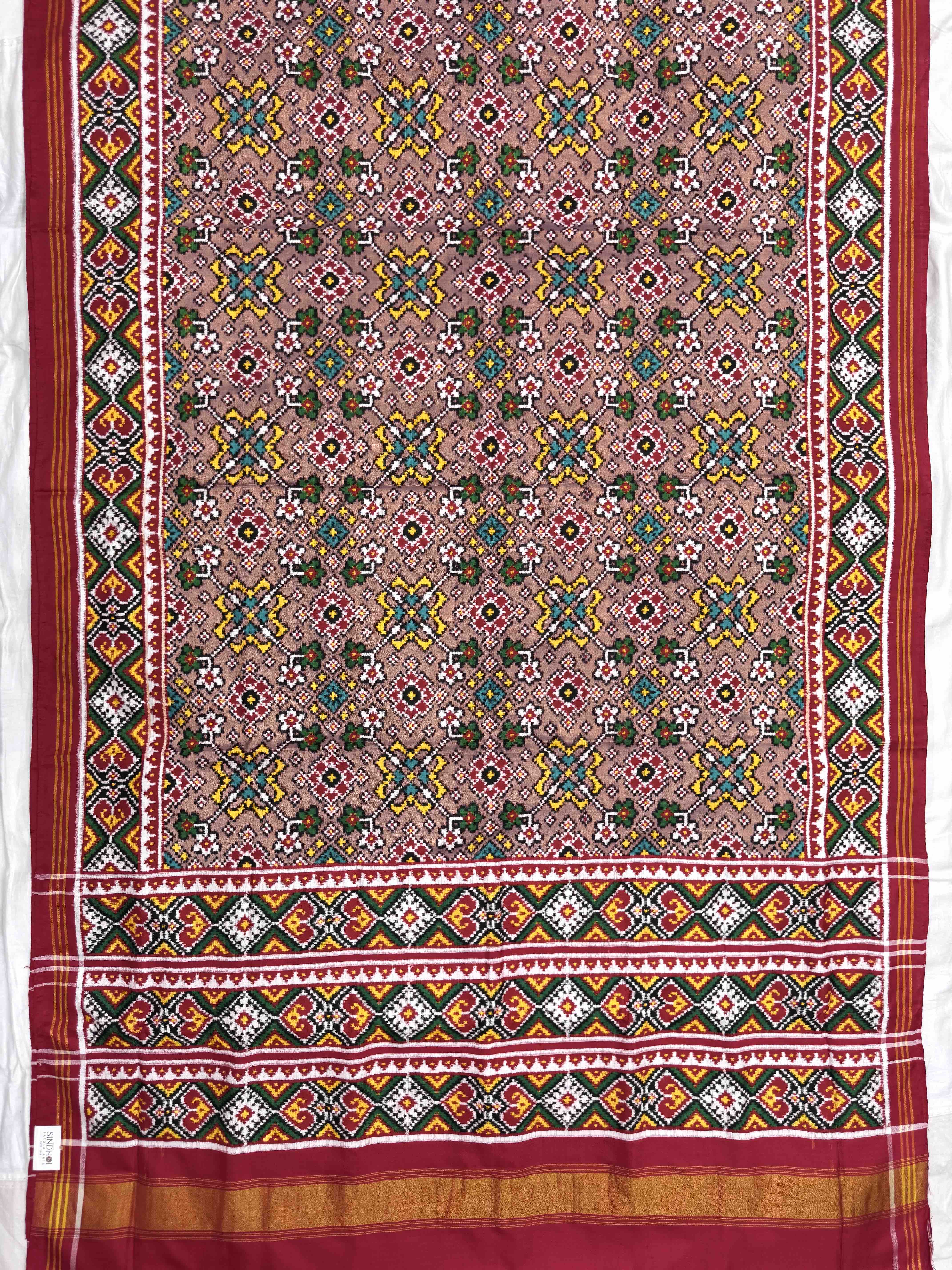 Red & Dust Pink Navratan Double Ikat Patan Patola Saree