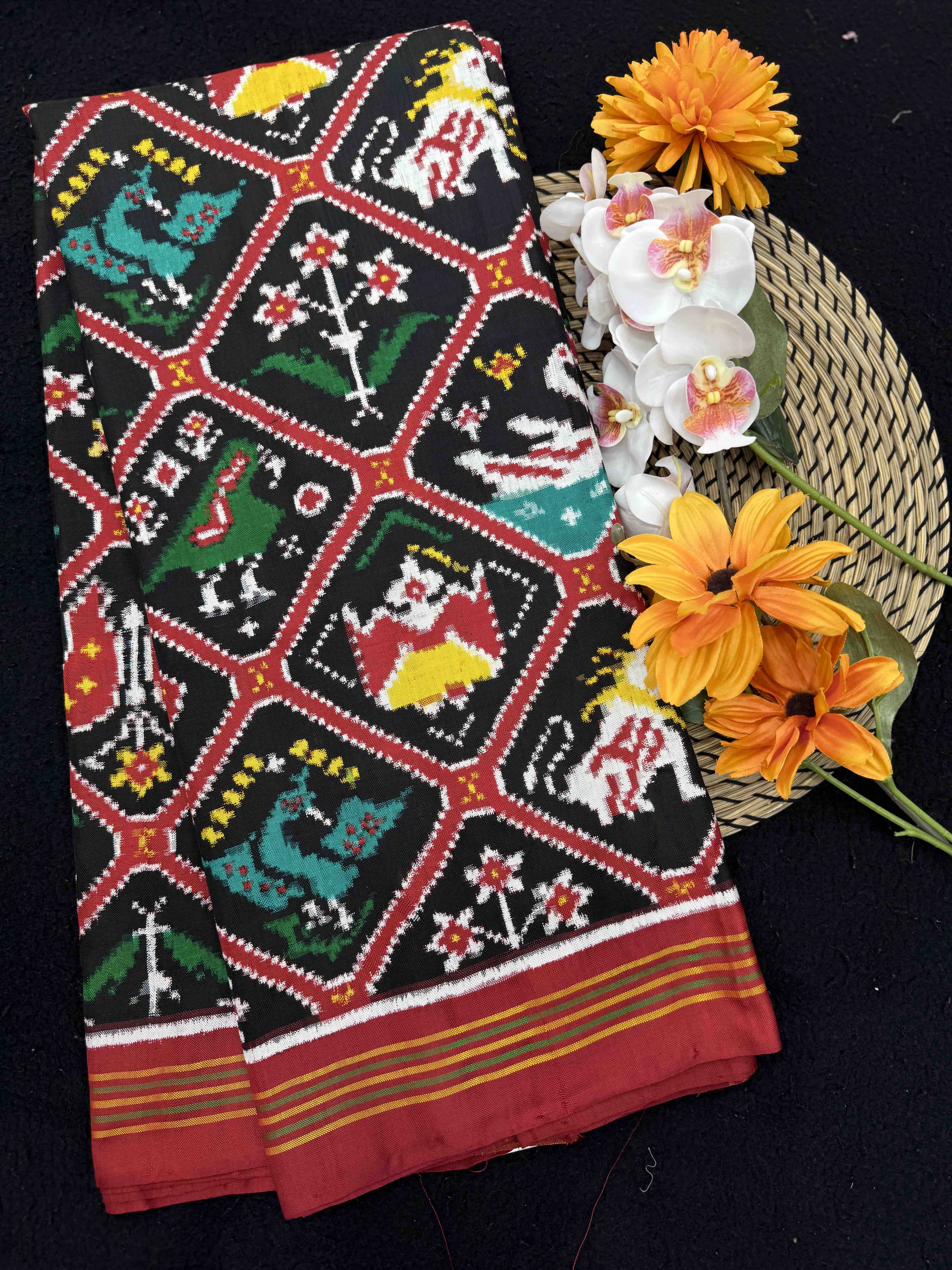Red & Black Narikunj Double Ikat Patan Patola Saree