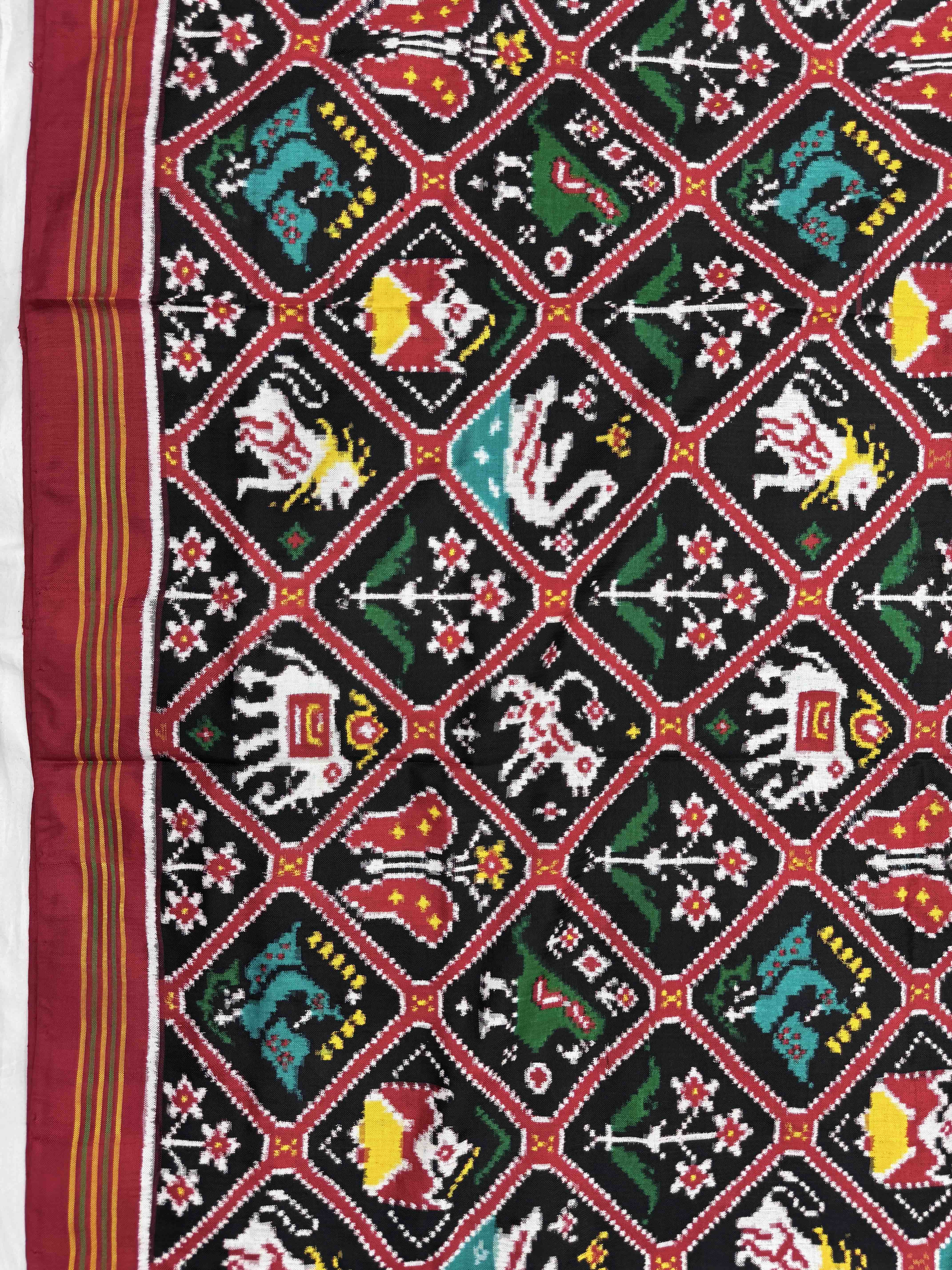 Red & Black Narikunj Double Ikat Patan Patola Saree