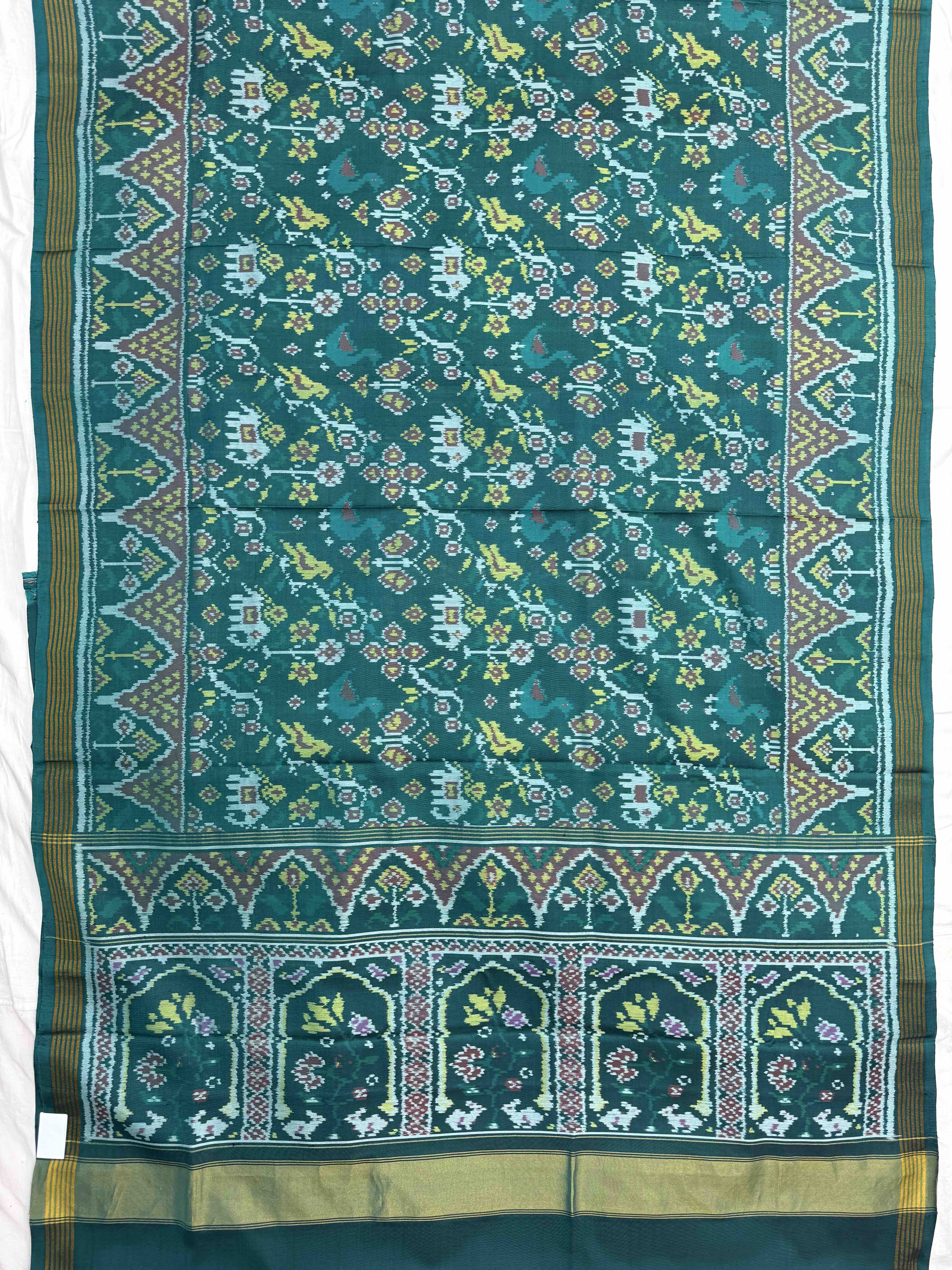 Peacock Green Narikunj Flower Single Ikat Patan Patola Saree