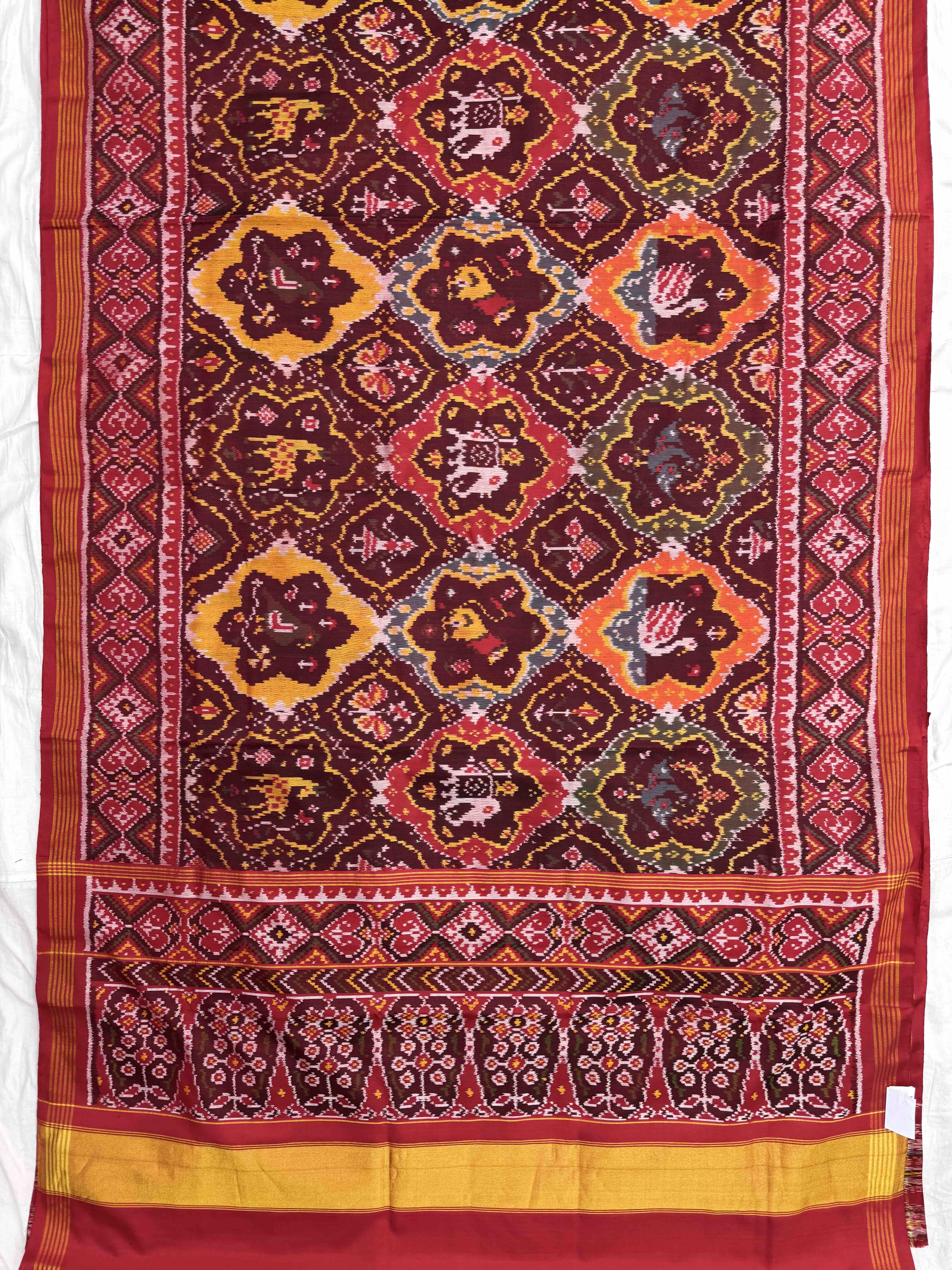 Red & Multicolor Flower Narikunj Single Ikat Patan Patola Saree