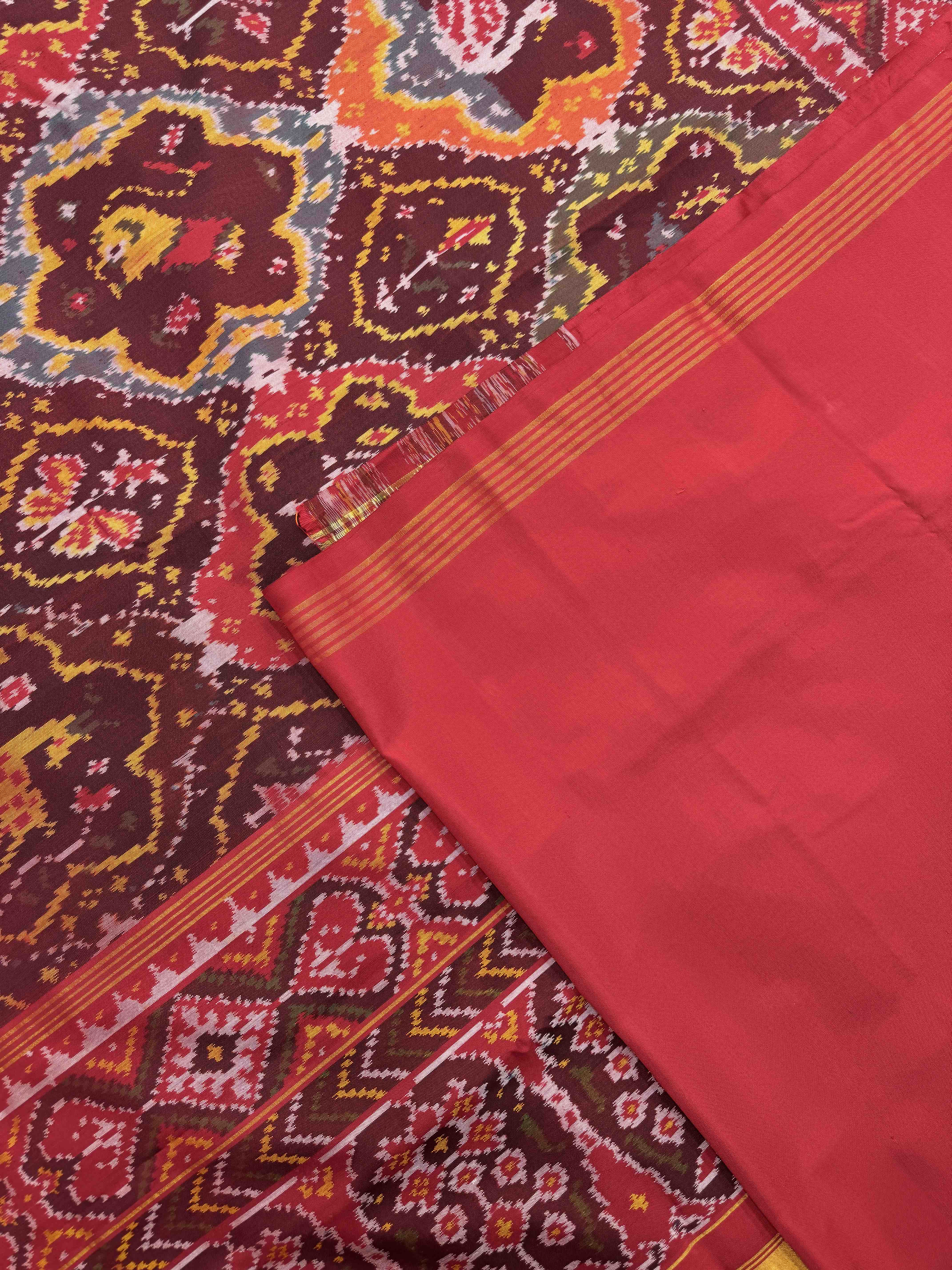 Red & Multicolor Flower Narikunj Single Ikat Patan Patola Saree