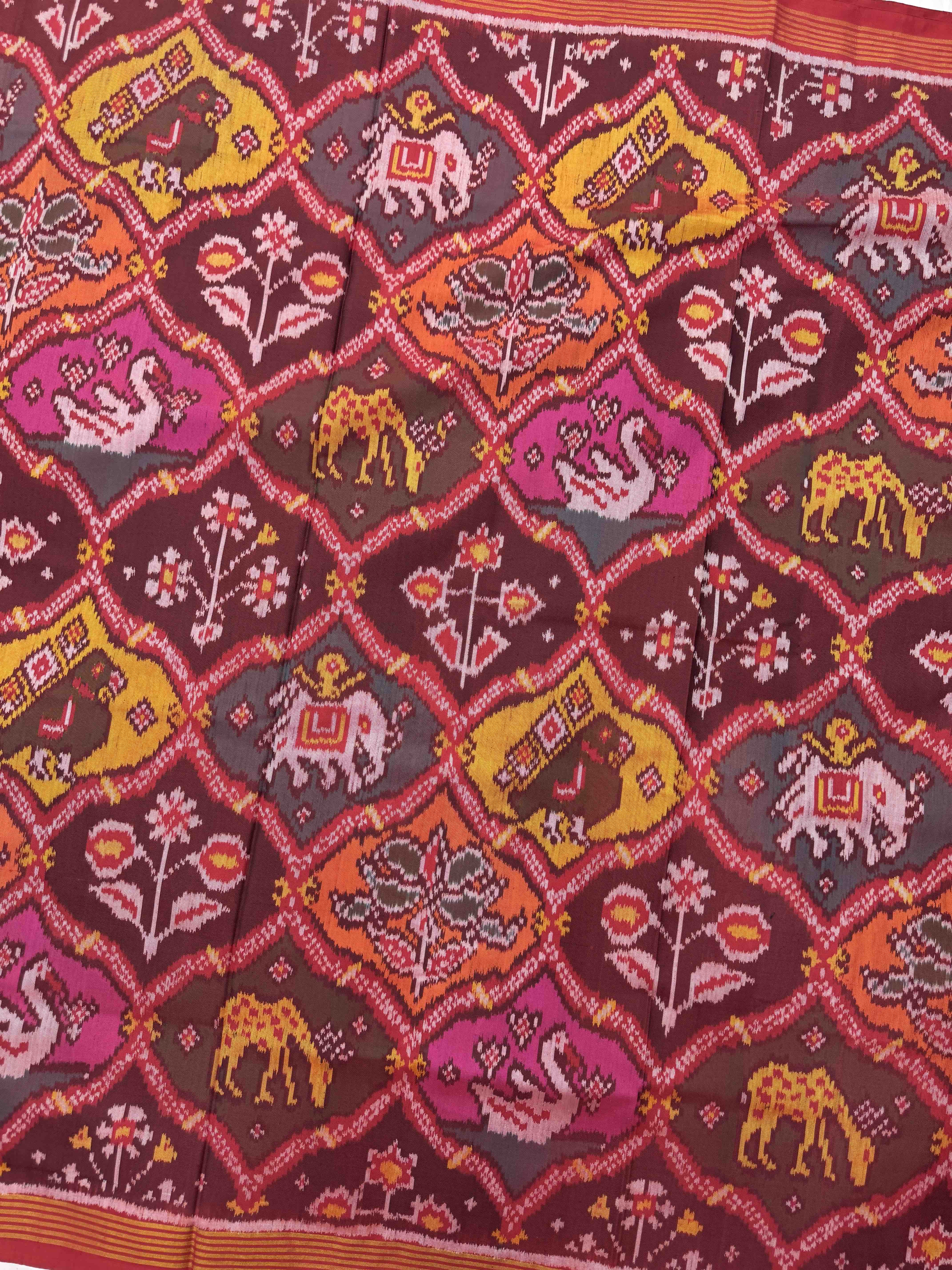 Red & Multicolor Narikunj Flower Matka Single Ikat Patan Patola Saree