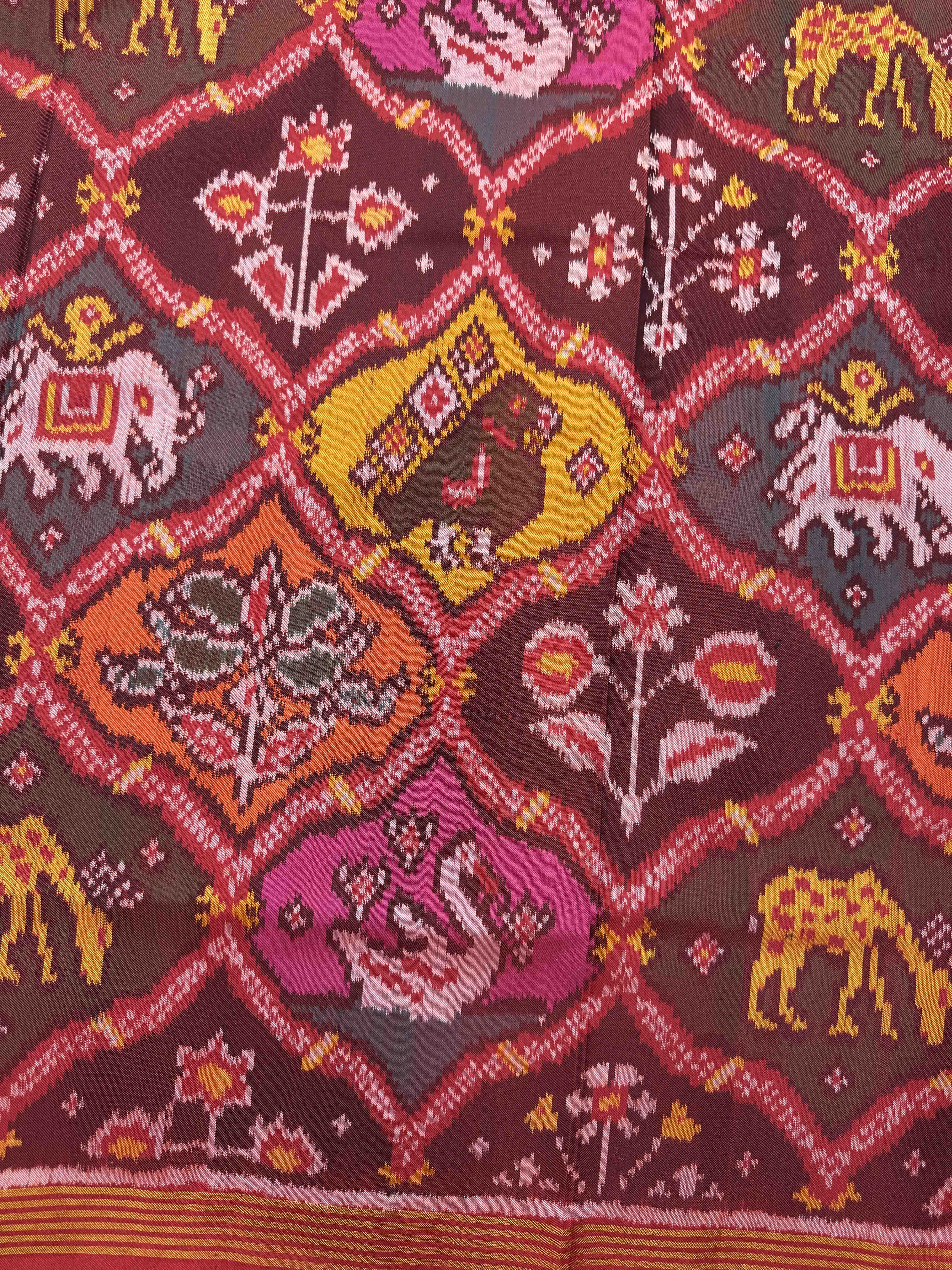 Red & Multicolor Narikunj Flower Matka Single Ikat Patan Patola Saree