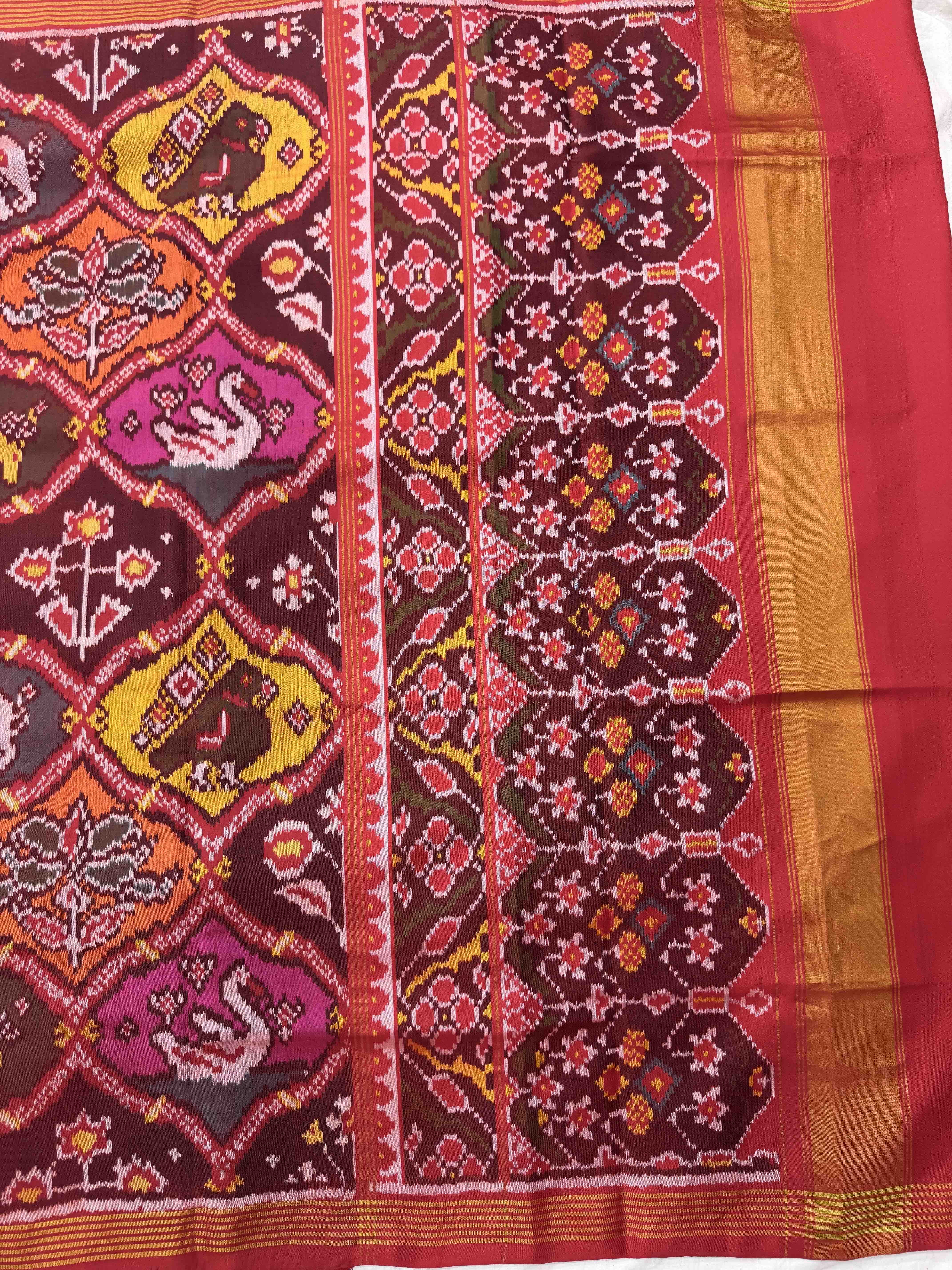 Red & Multicolor Narikunj Flower Matka Single Ikat Patan Patola Saree