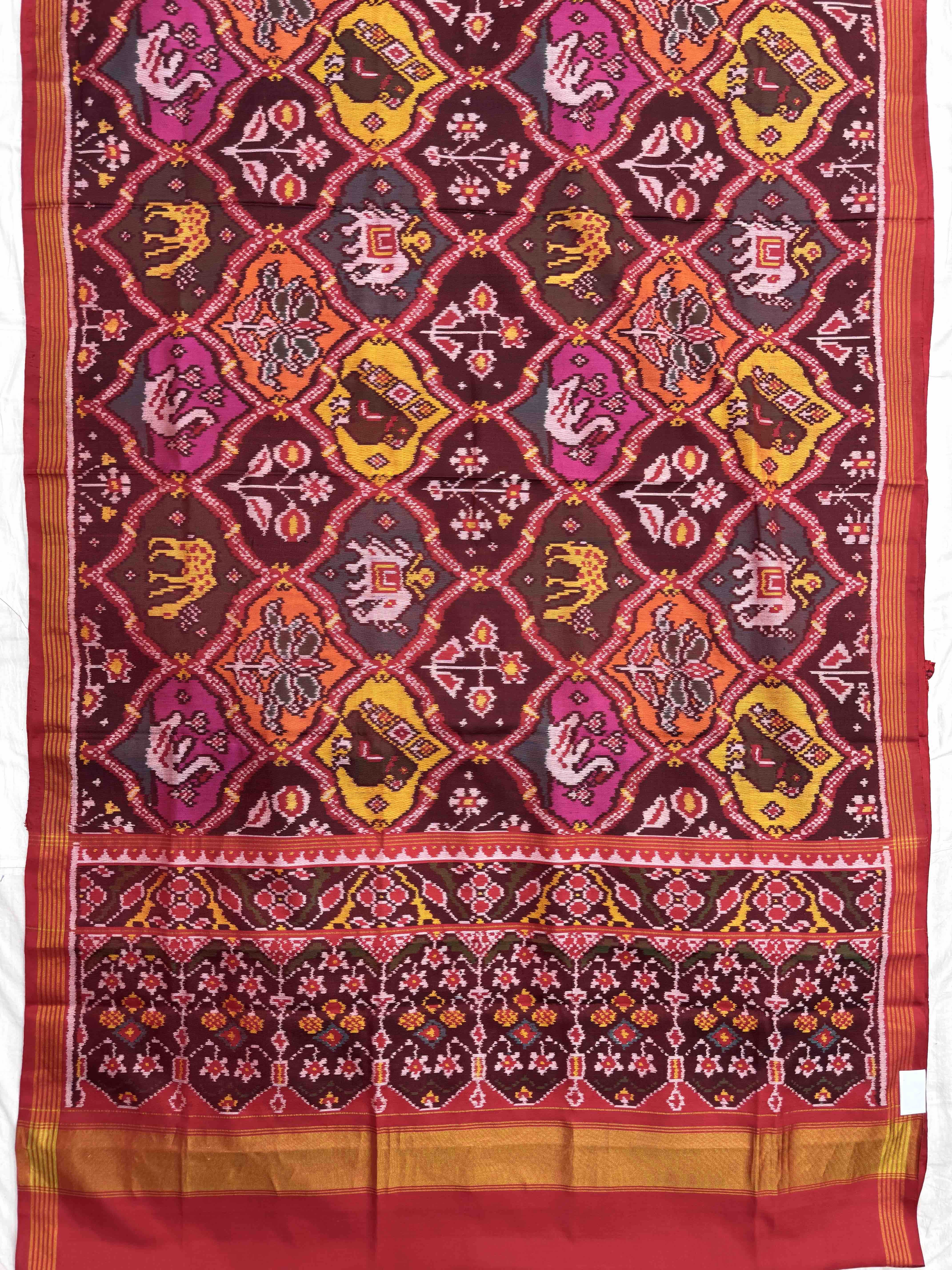 Red & Multicolor Narikunj Flower Matka Single Ikat Patan Patola Saree