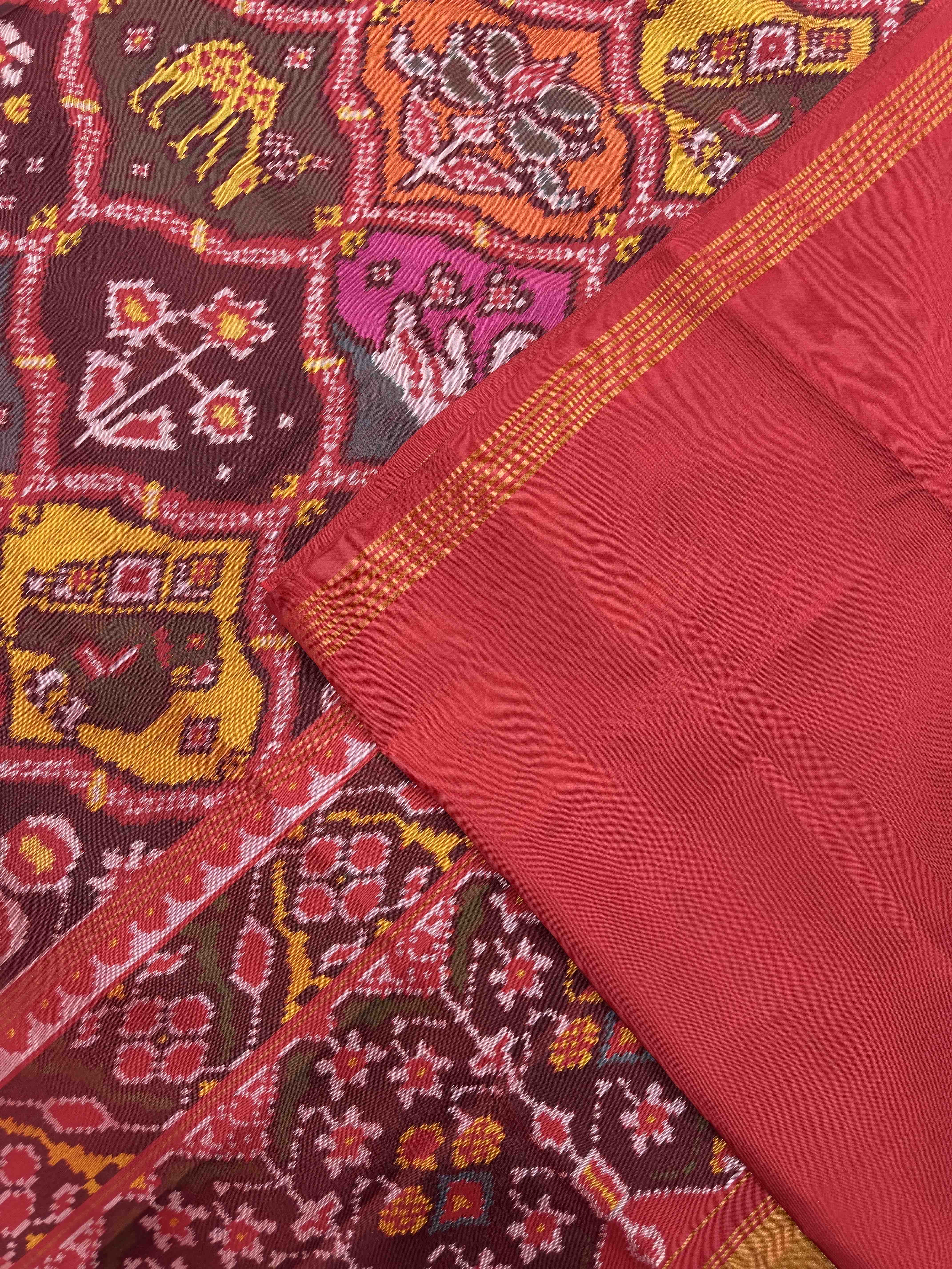 Red & Multicolor Narikunj Flower Matka Single Ikat Patan Patola Saree