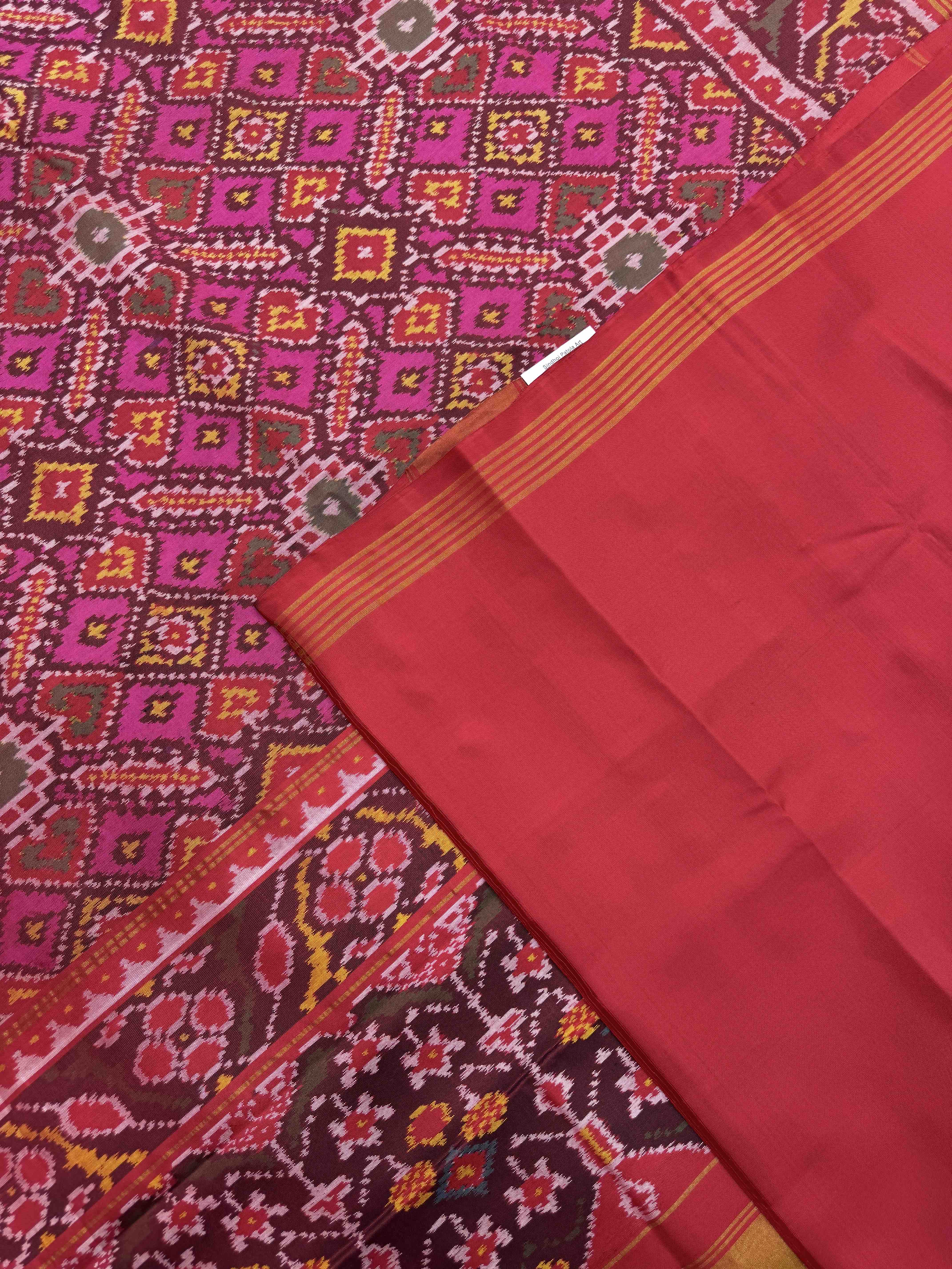 Red & Pink Manekchowk Single Ikat Patan Patola Saree