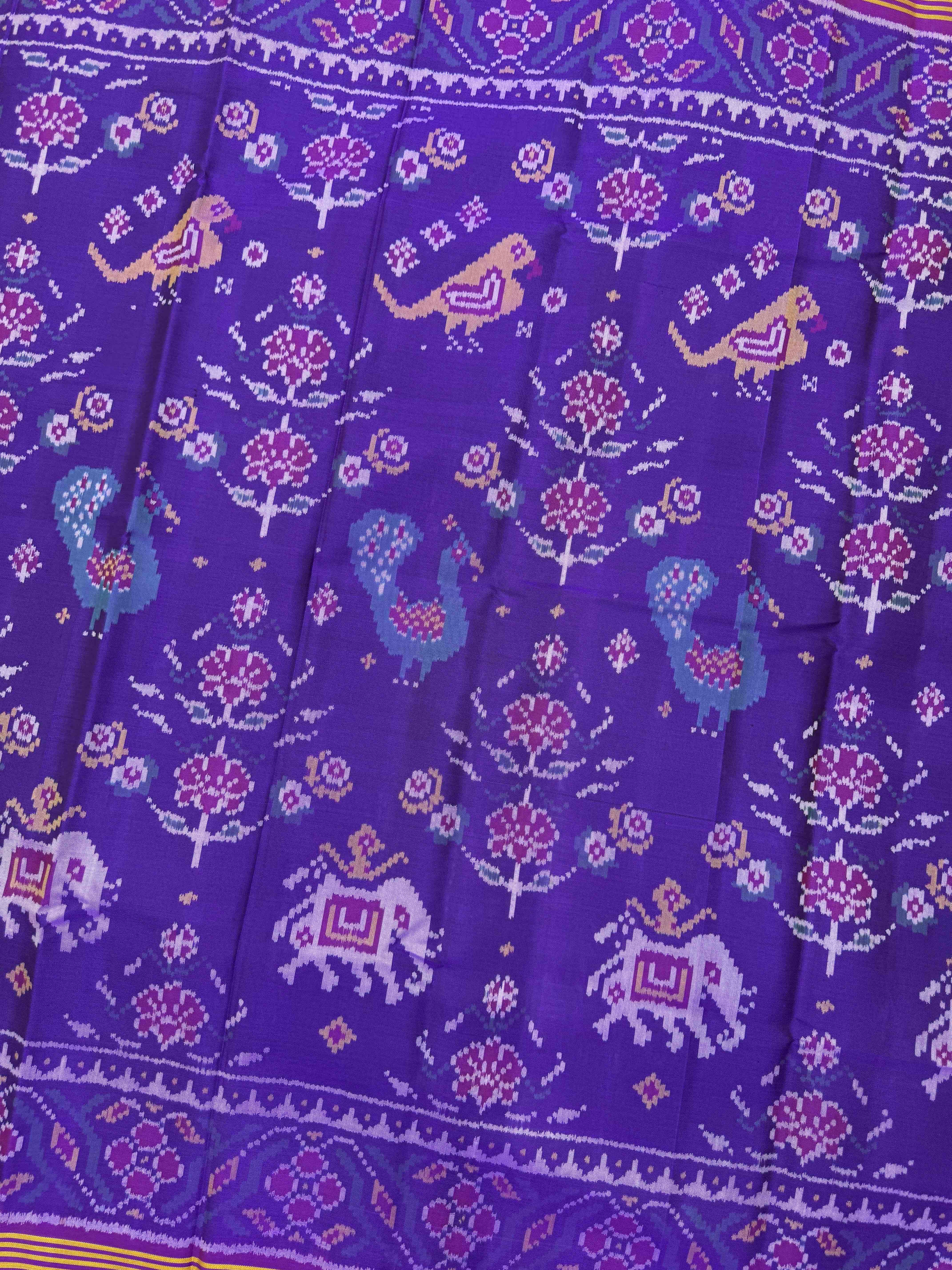 Purple Narikunj Flower Single Ikat Patan Patola Saree