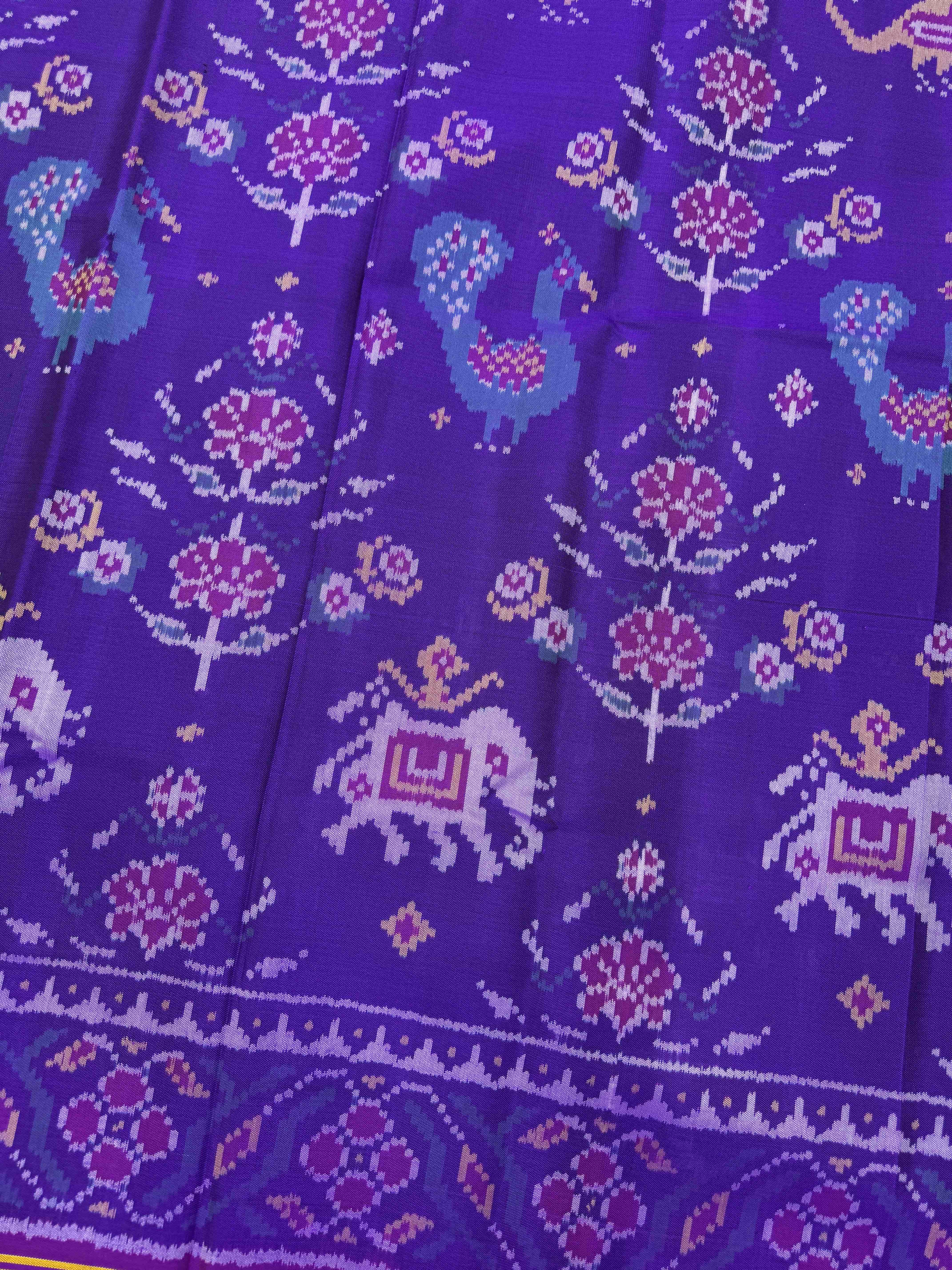 Purple Narikunj Flower Single Ikat Patan Patola Saree