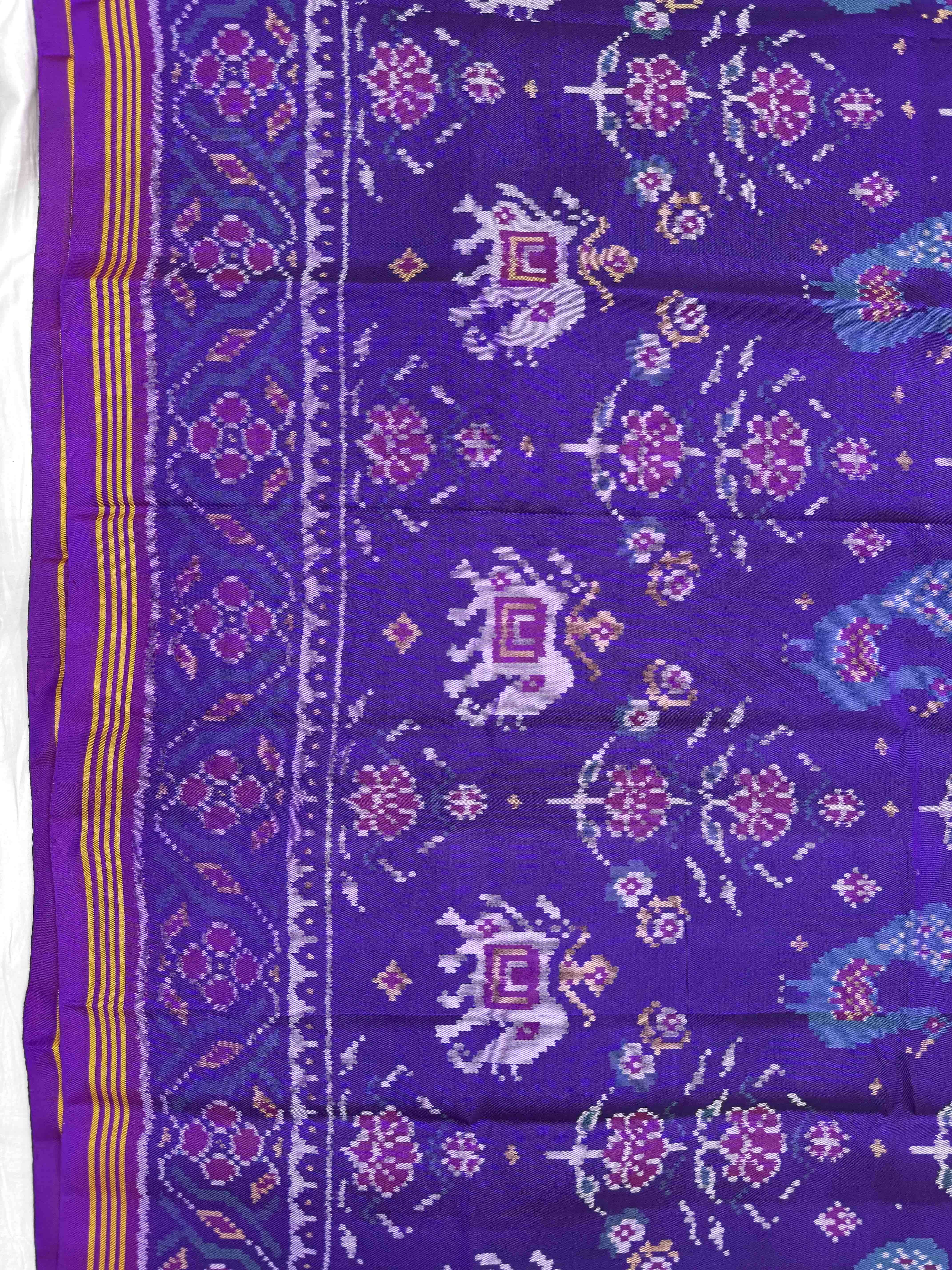 Purple Narikunj Flower Single Ikat Patan Patola Saree