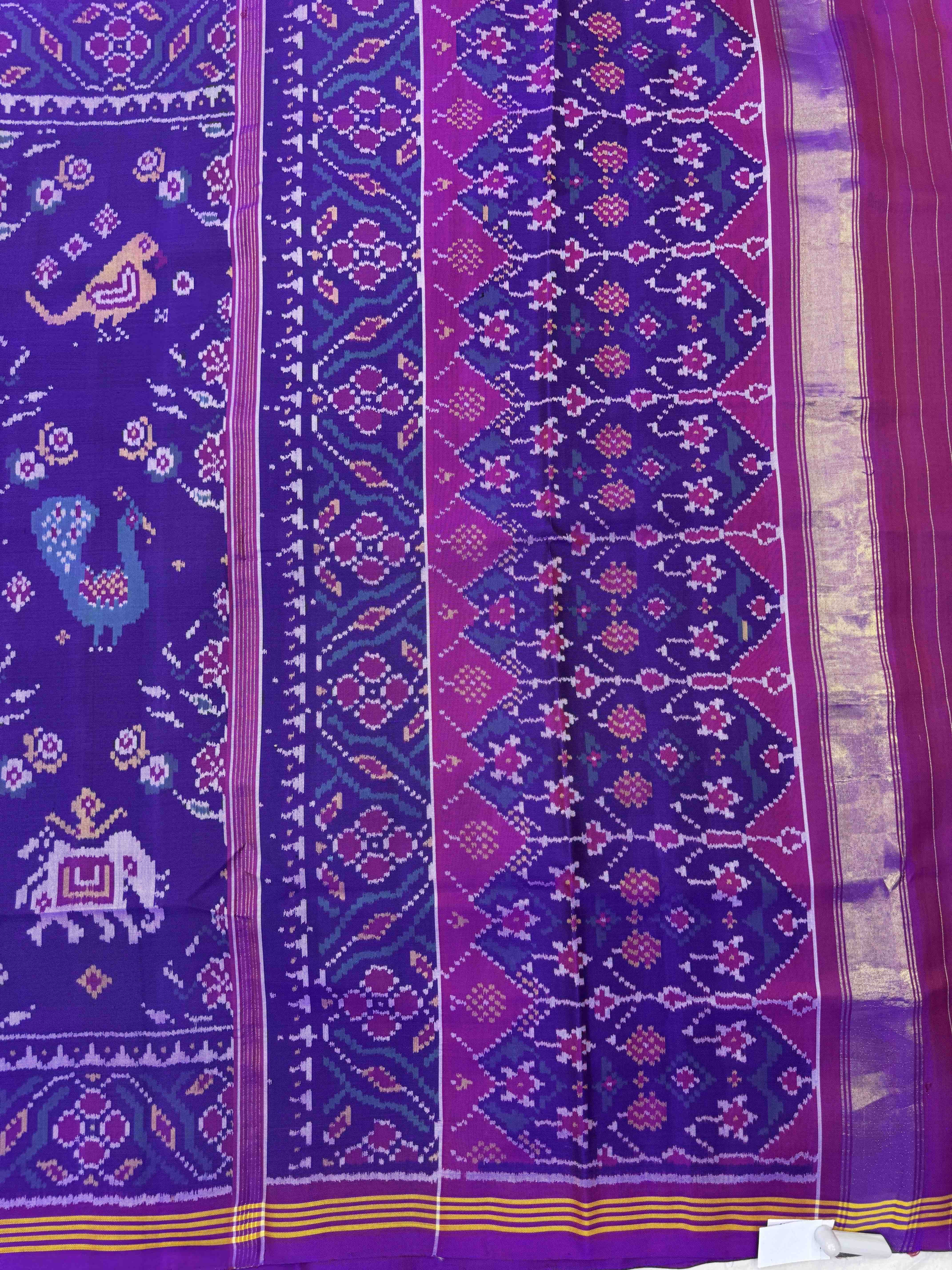 Purple Narikunj Flower Single Ikat Patan Patola Saree