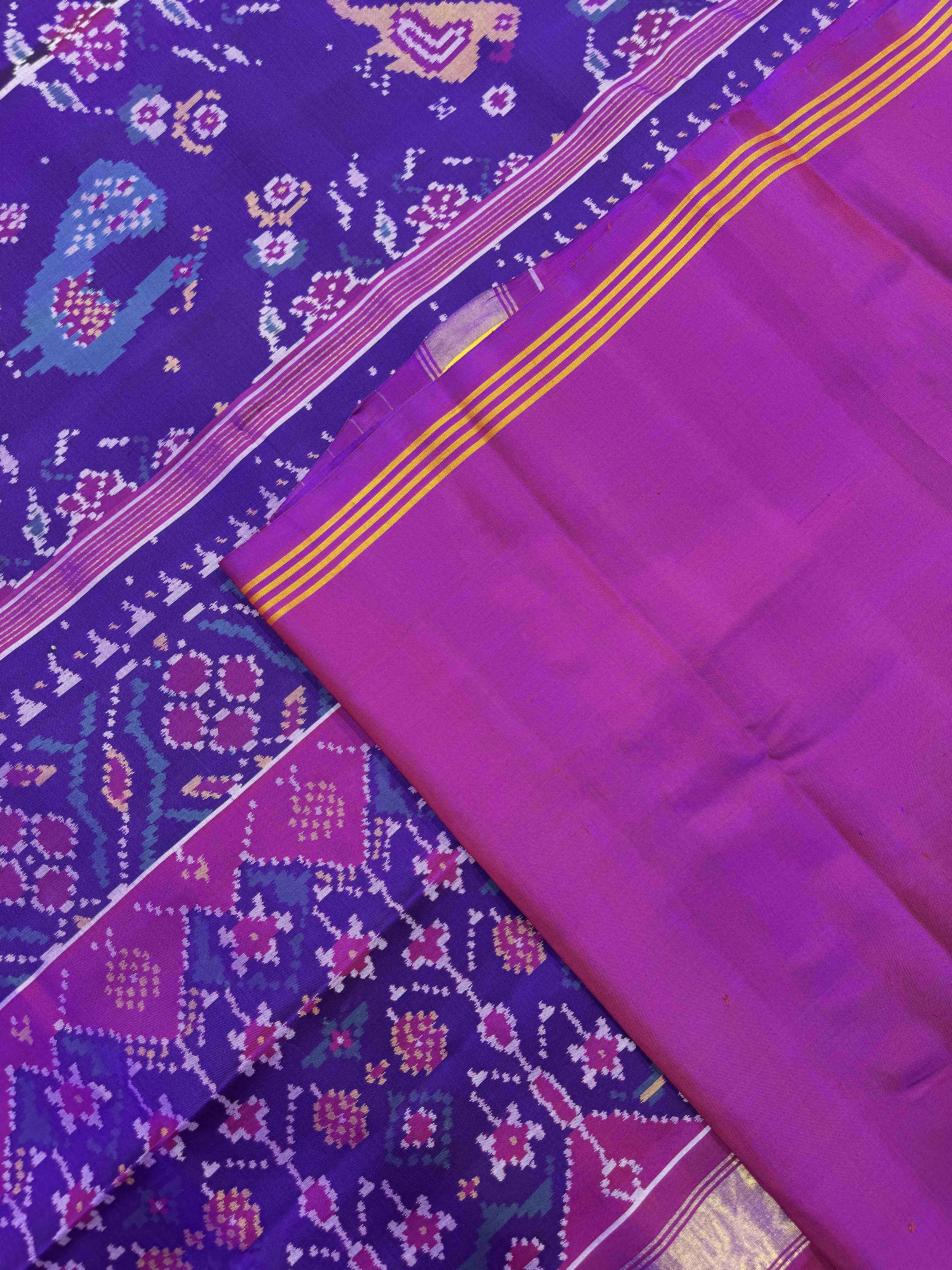 Purple Narikunj Flower Single Ikat Patan Patola Saree