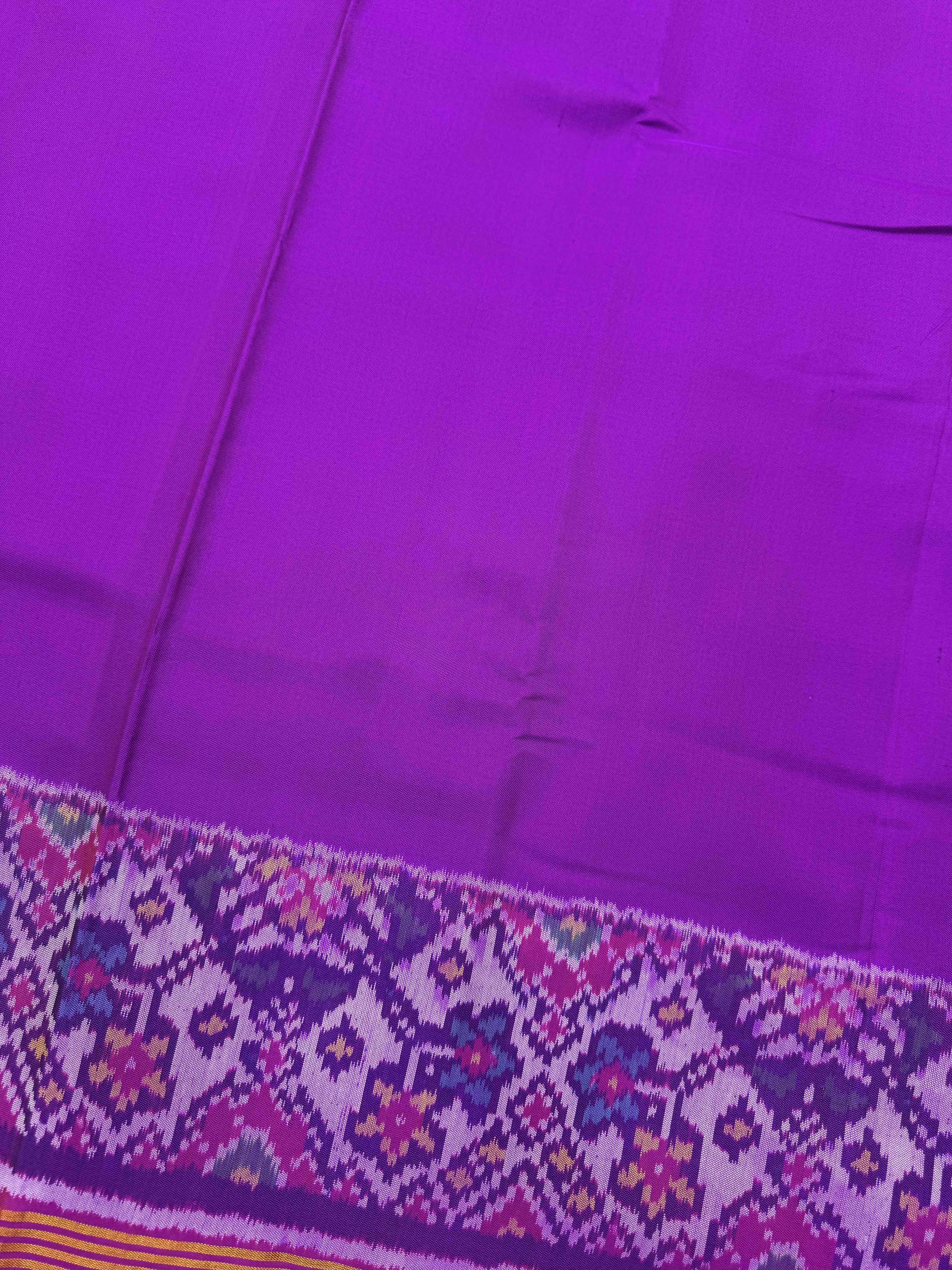Purple Plain with Navratan Border Pallu Single Ikat Patan Patola Saree