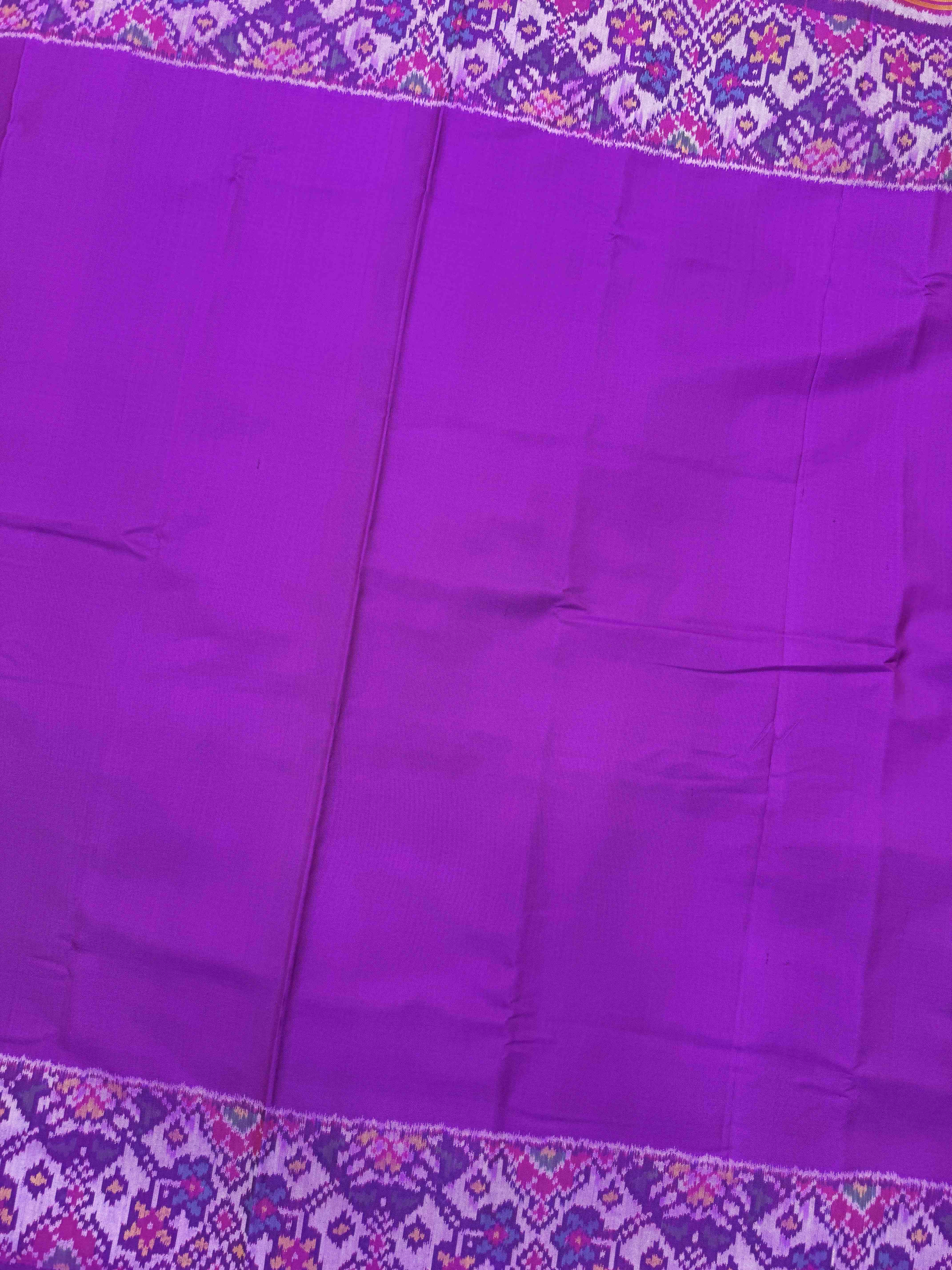 Purple Plain with Navratan Border Pallu Single Ikat Patan Patola Saree