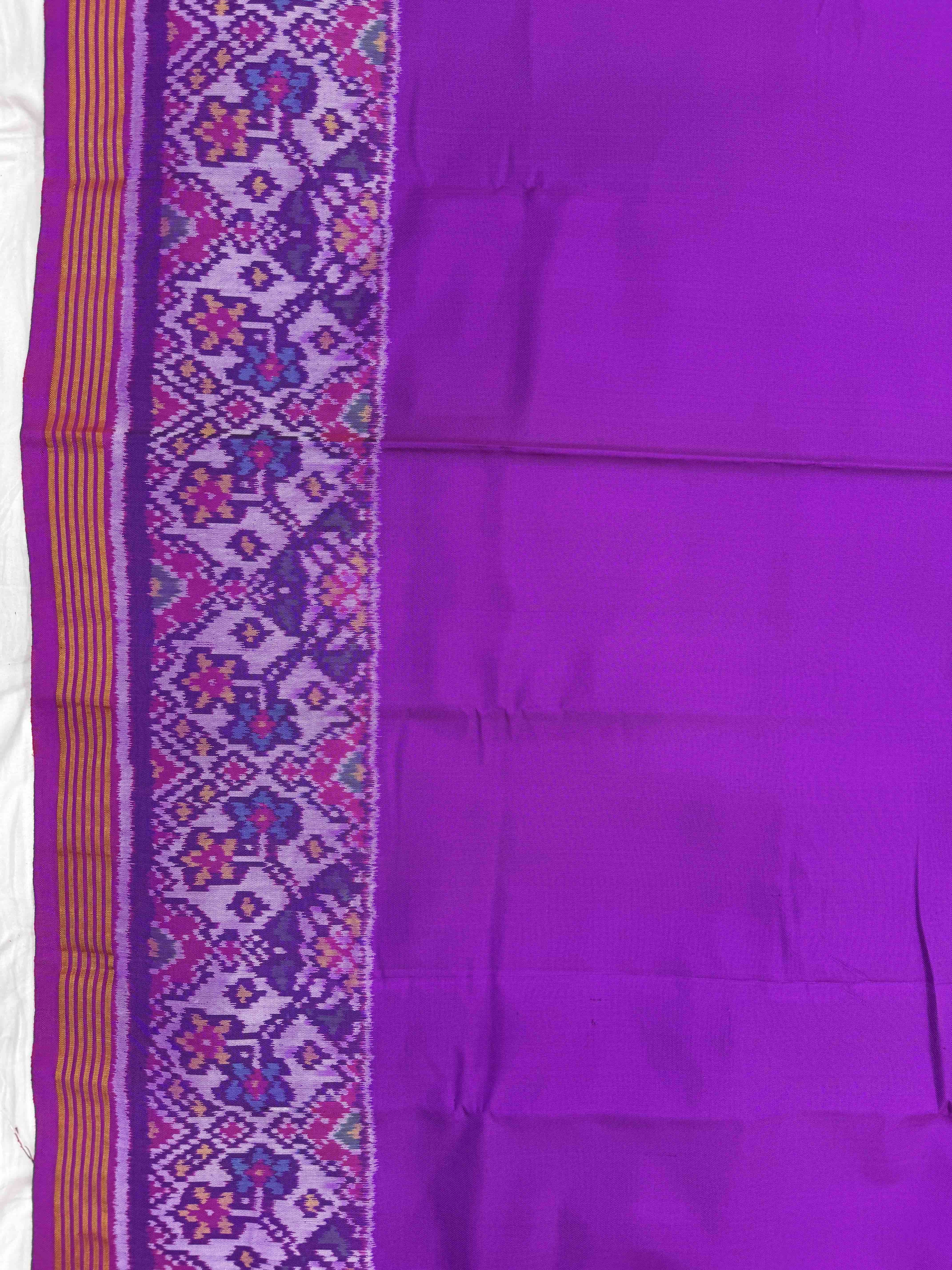 Purple Plain with Navratan Border Pallu Single Ikat Patan Patola Saree