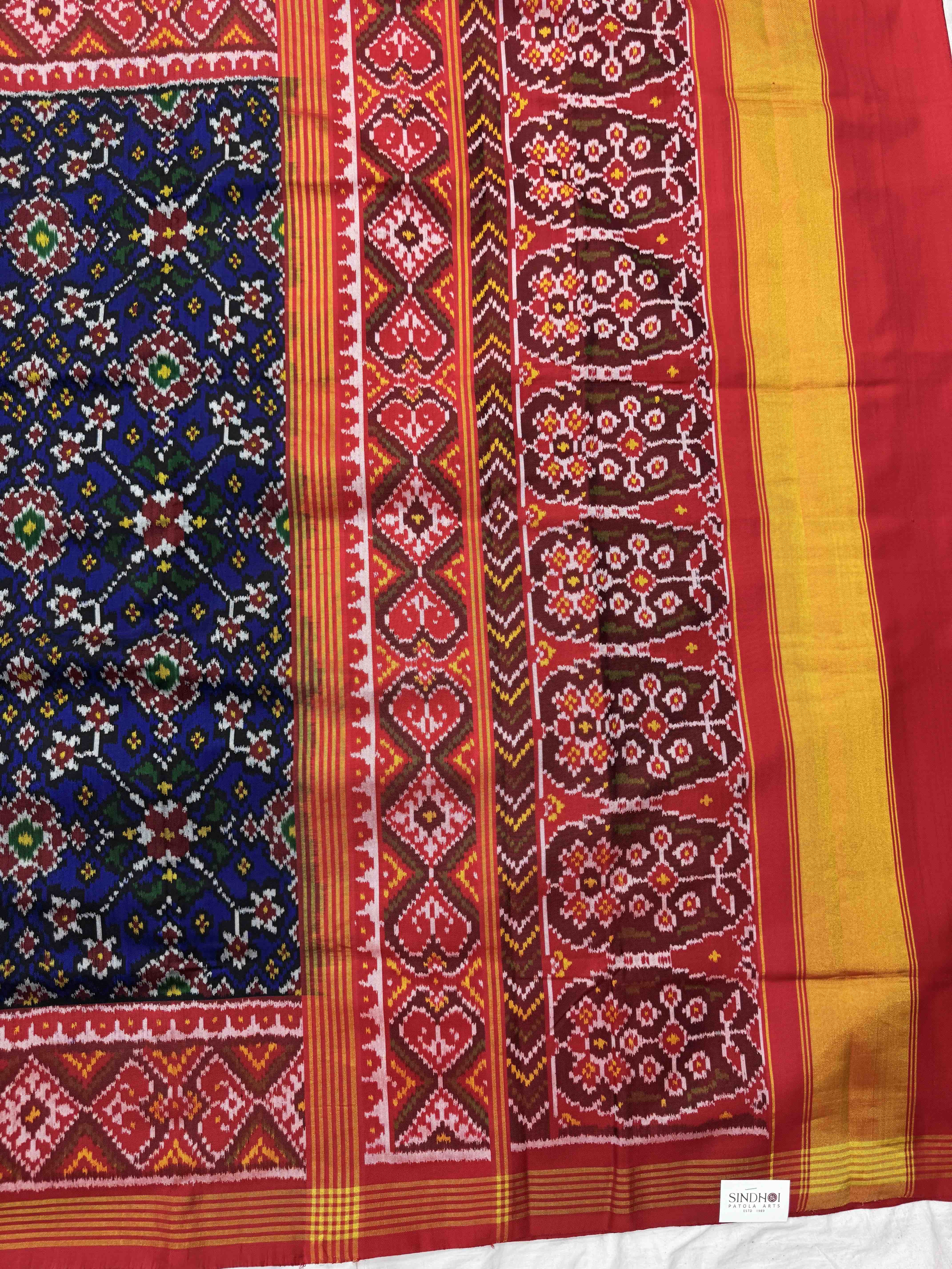 Red & Blue Navratan Single Ikat Patan Patola Saree