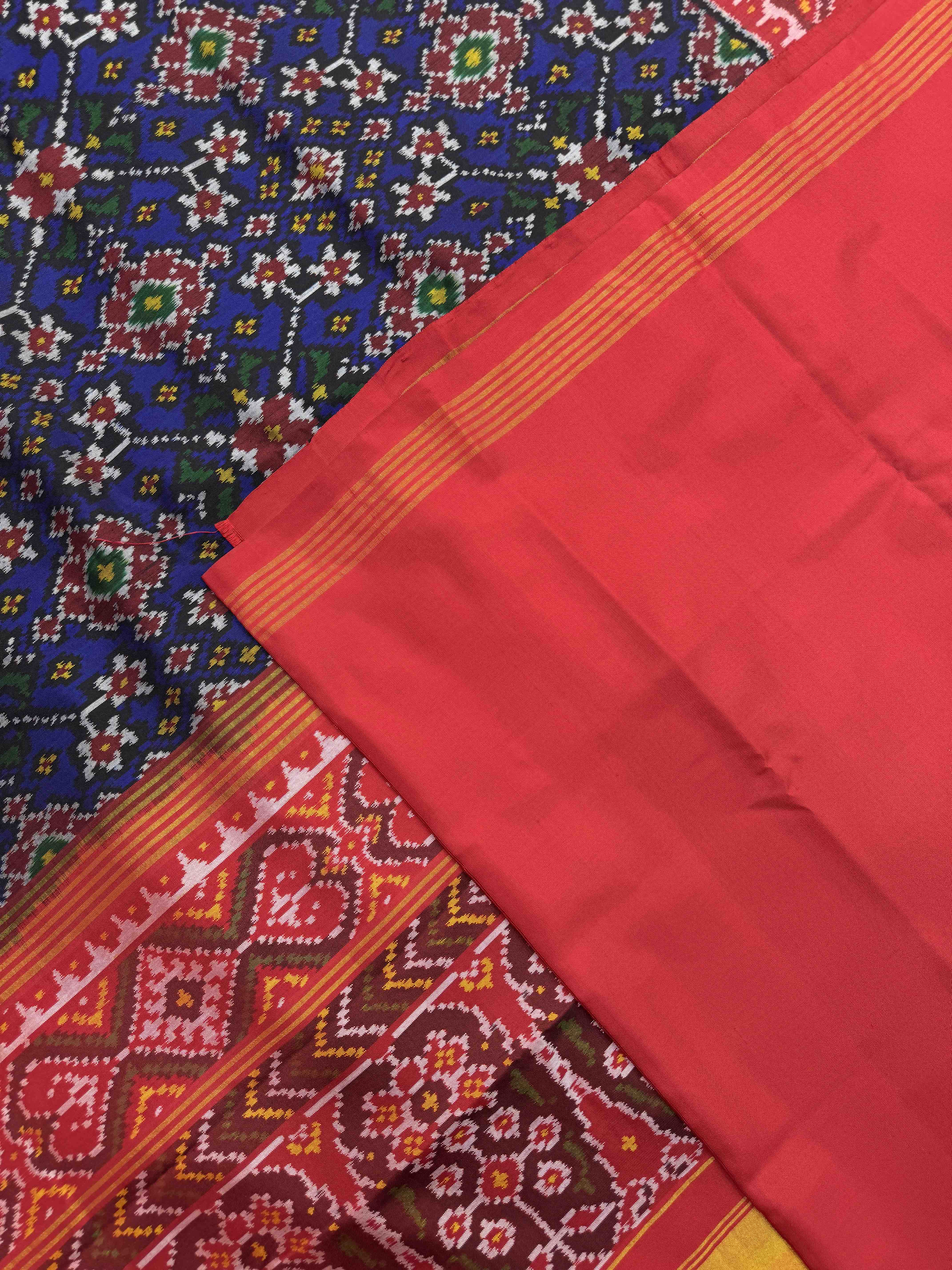 Red & Blue Navratan Single Ikat Patan Patola Saree