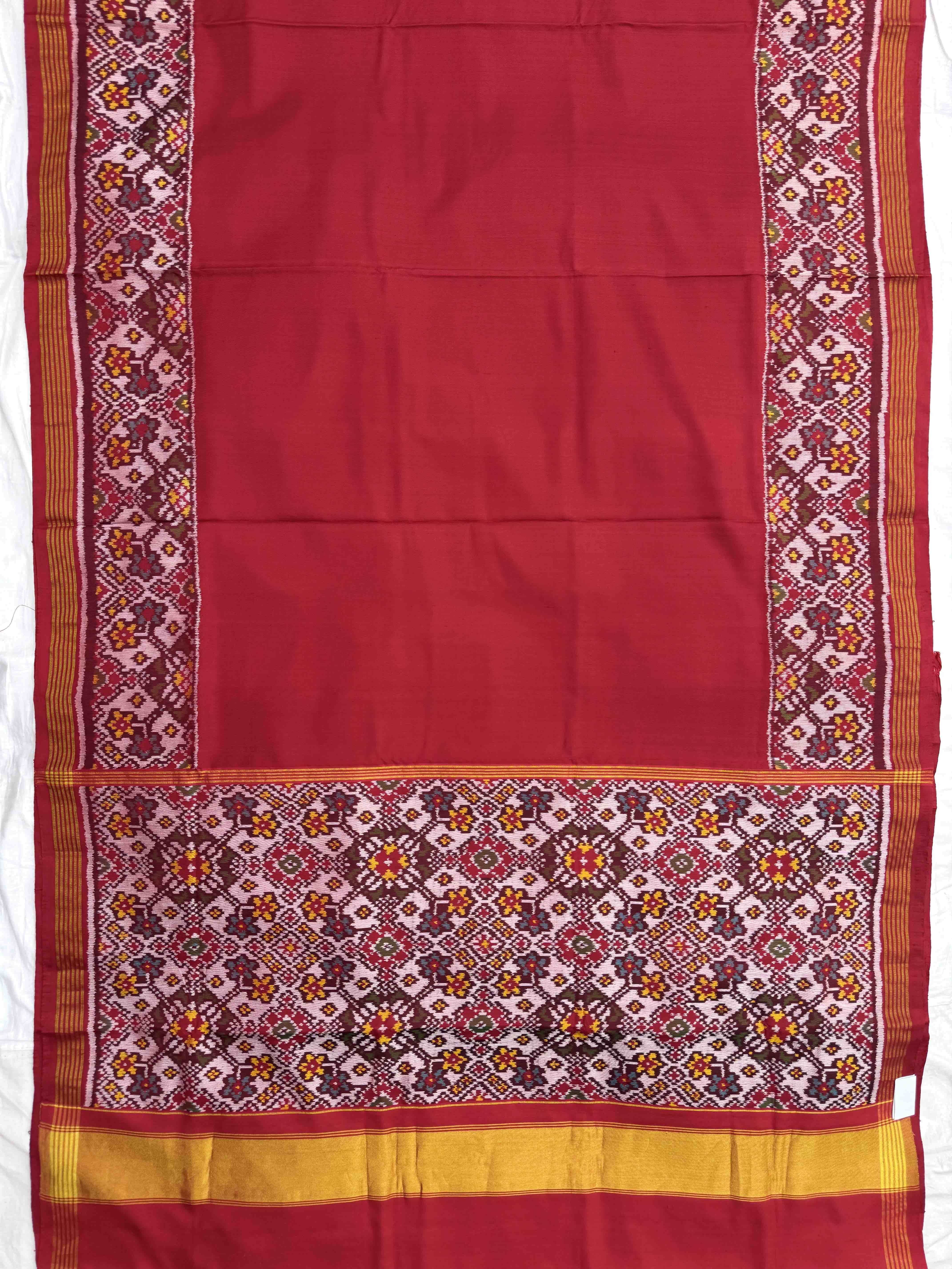 Red Plain with Navratan Border Pallu Single Ikat Patan Patola Saree