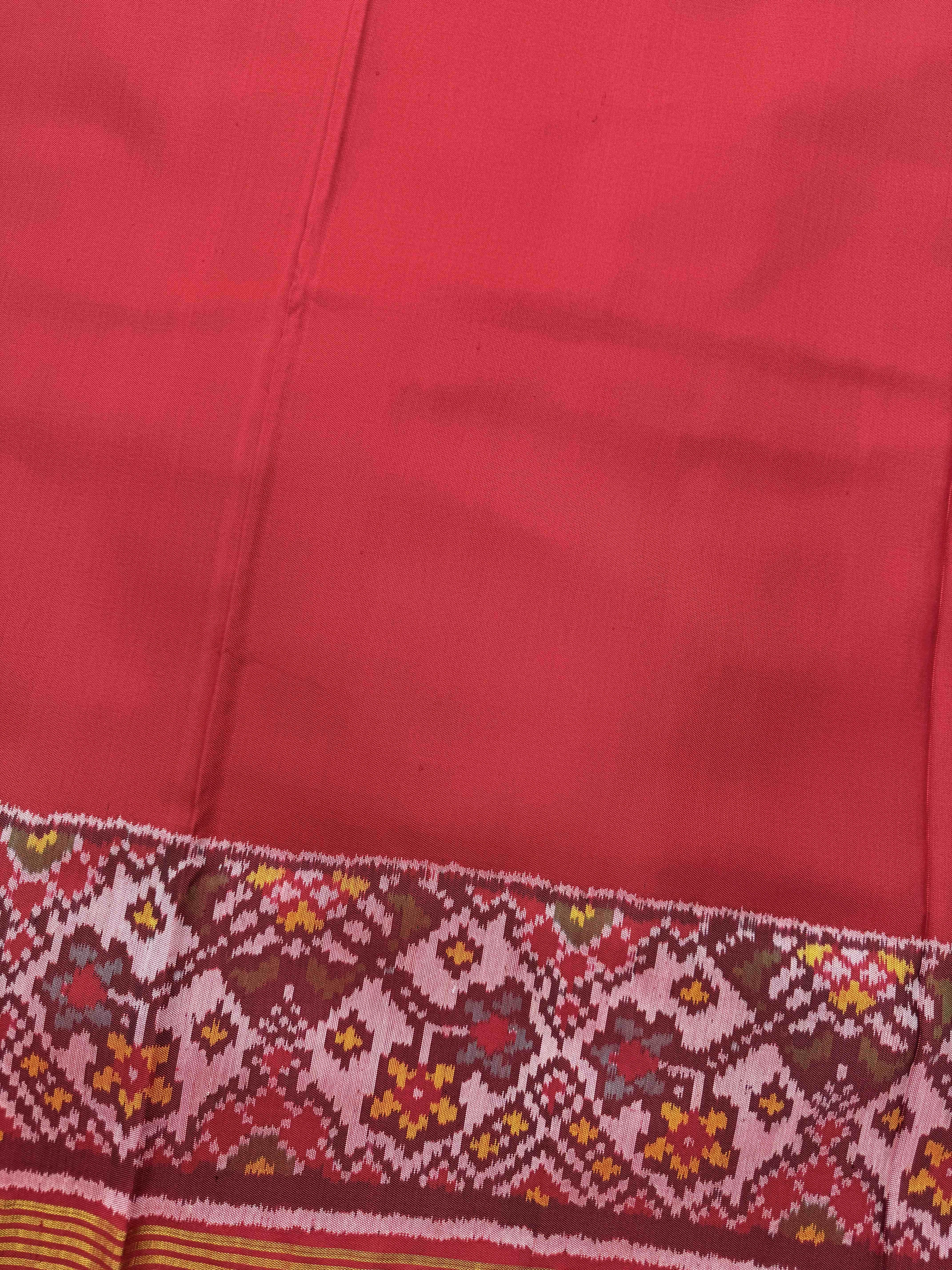 Red Plain with Navratan Border Pallu Single Ikat Patan Patola Saree