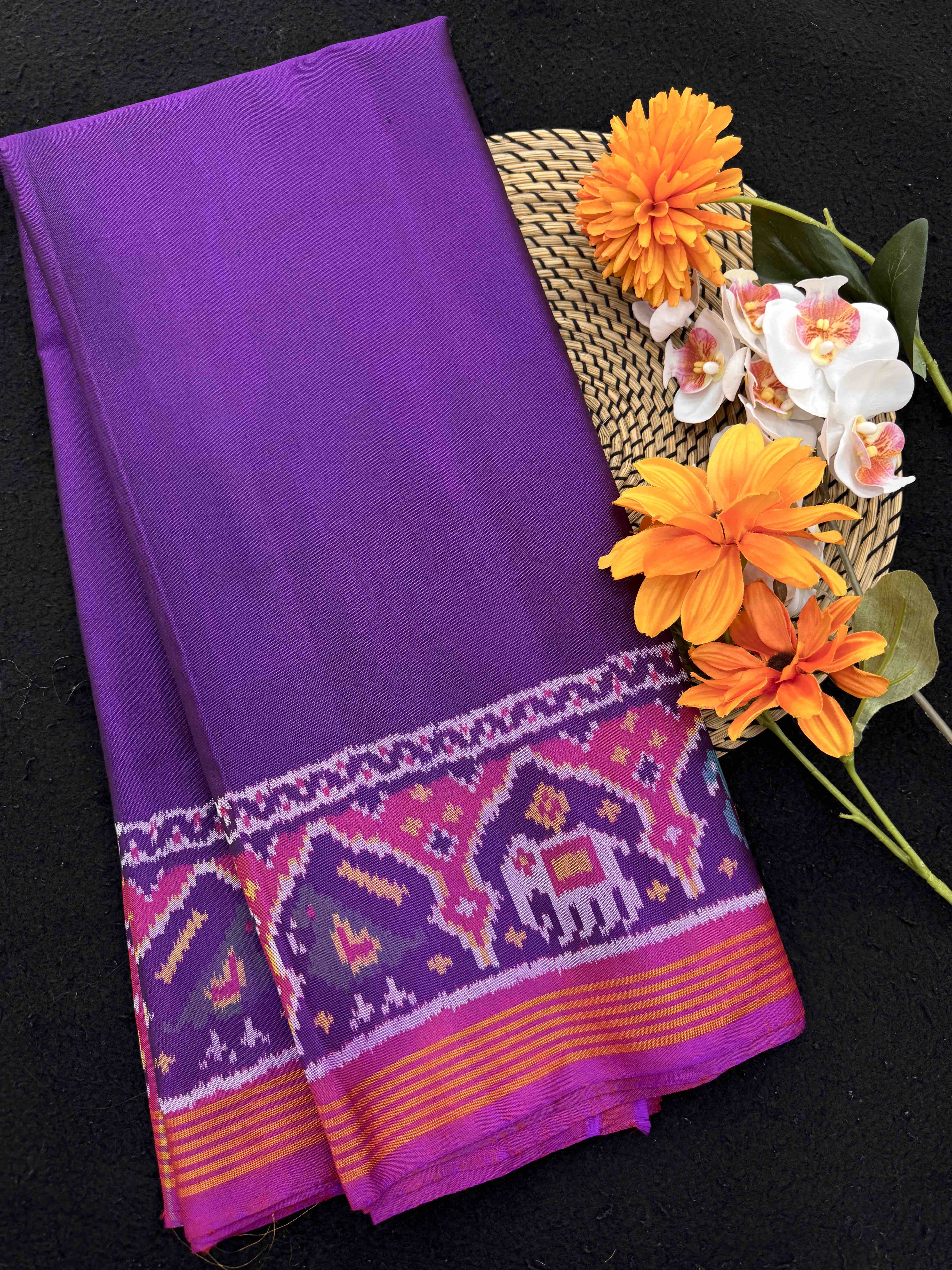 Purple Plain Single Ikat Patan Patola Saree