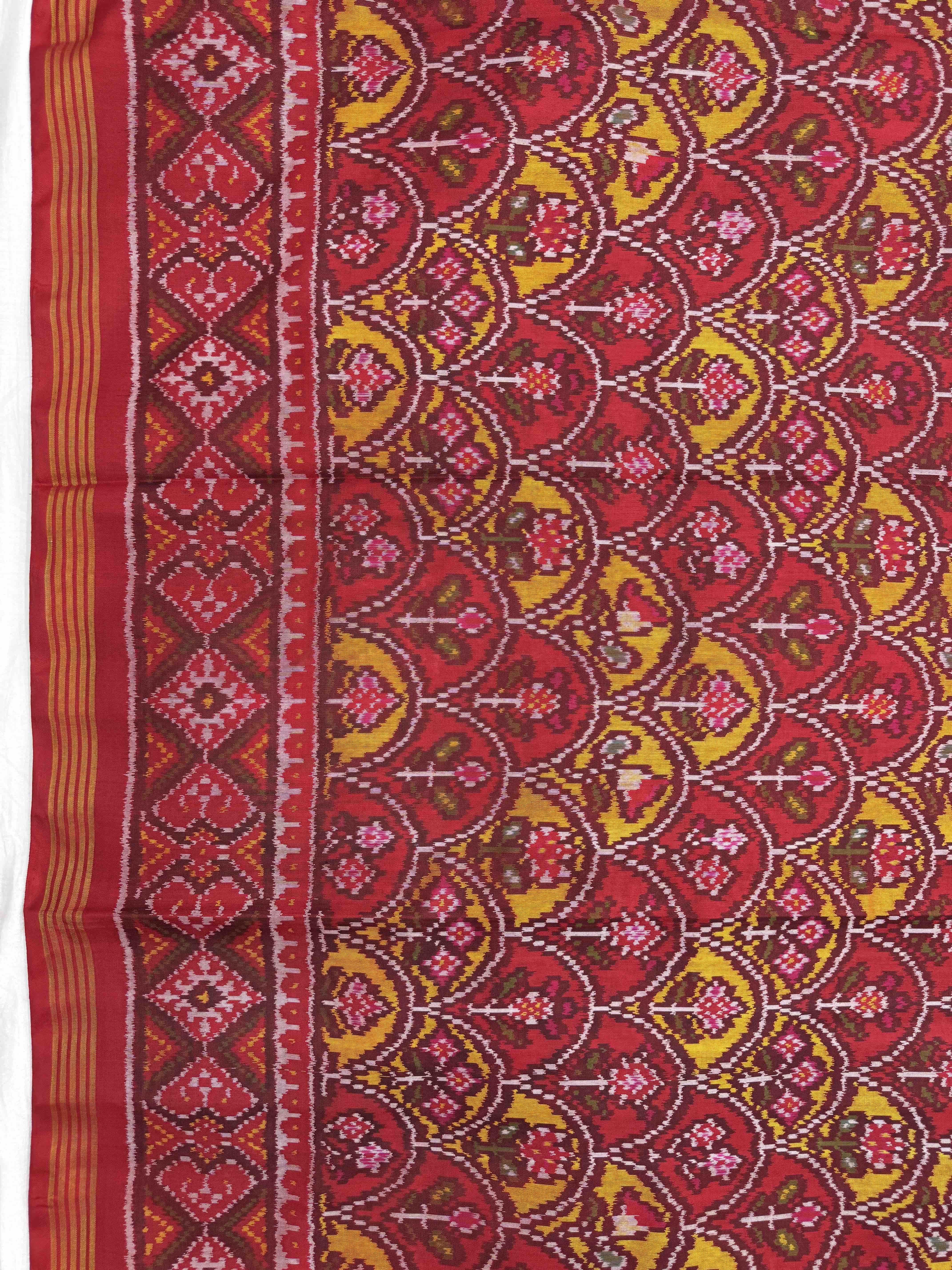 Red & Yellow Fancy Flower Single Ikat Patan Patola Saree
