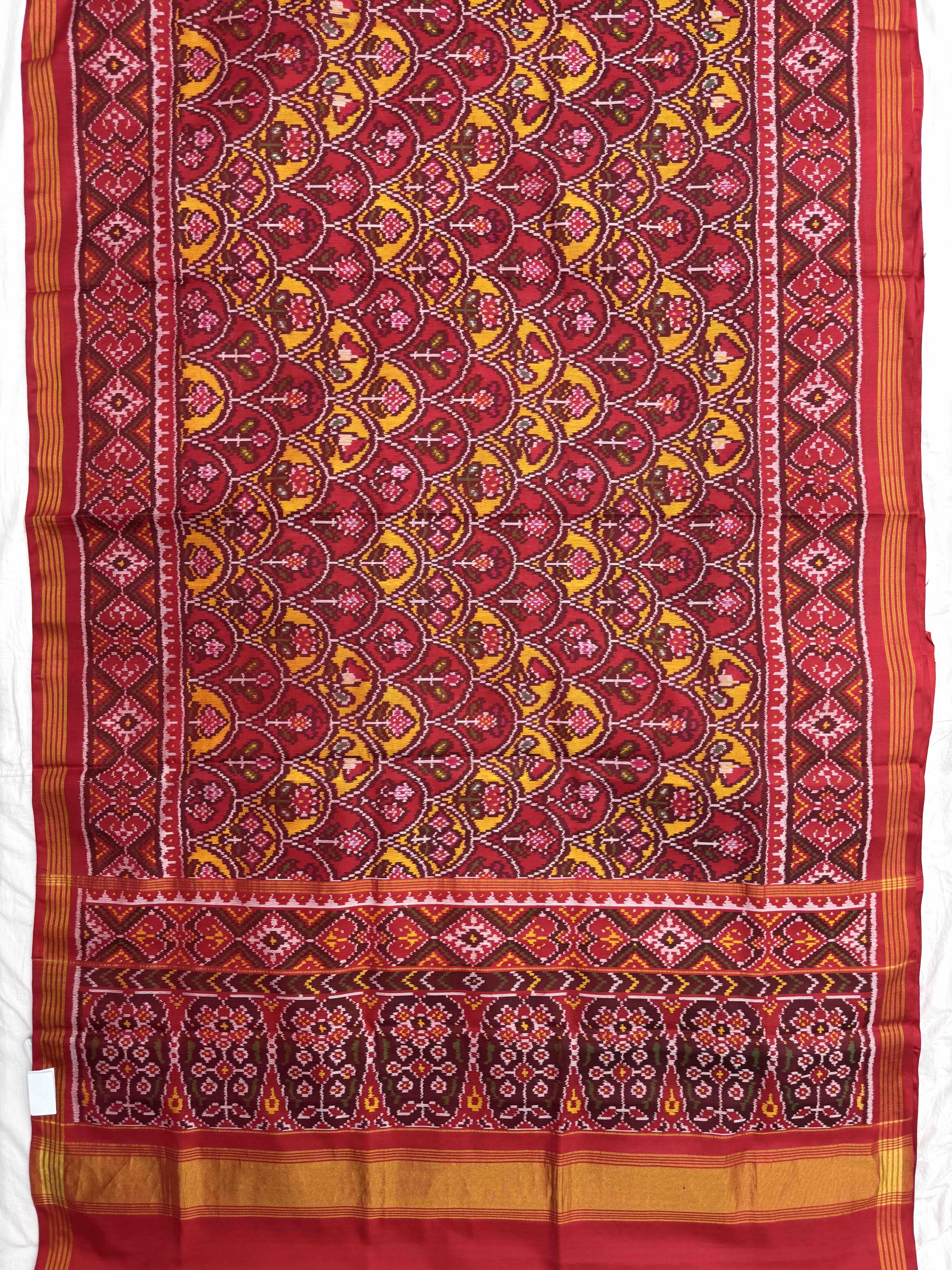 Red & Yellow Fancy Flower Single Ikat Patan Patola Saree