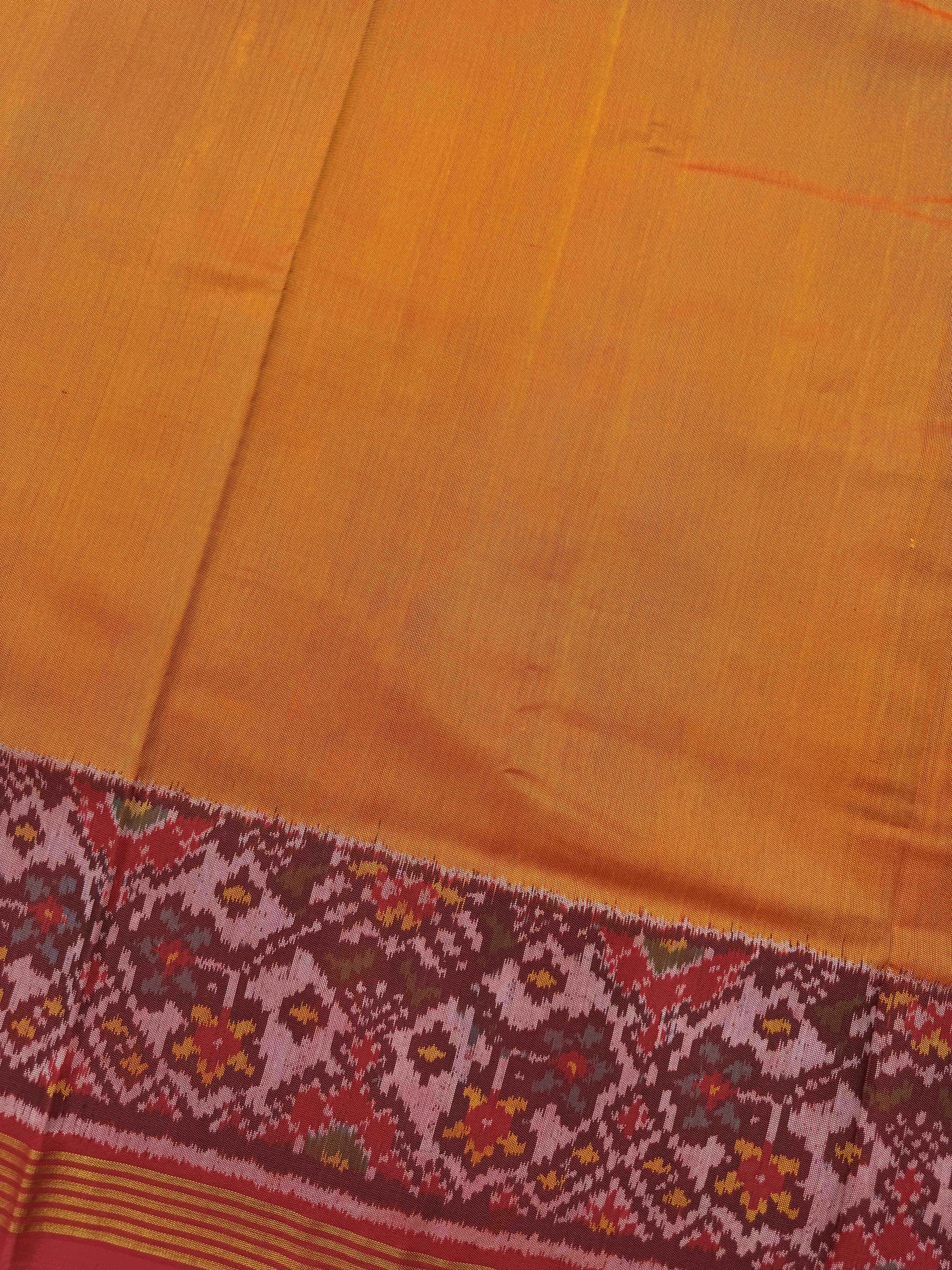 Mustard Yellow Plain with Navratan Border Pallu Single Ikat Patan Patola Saree