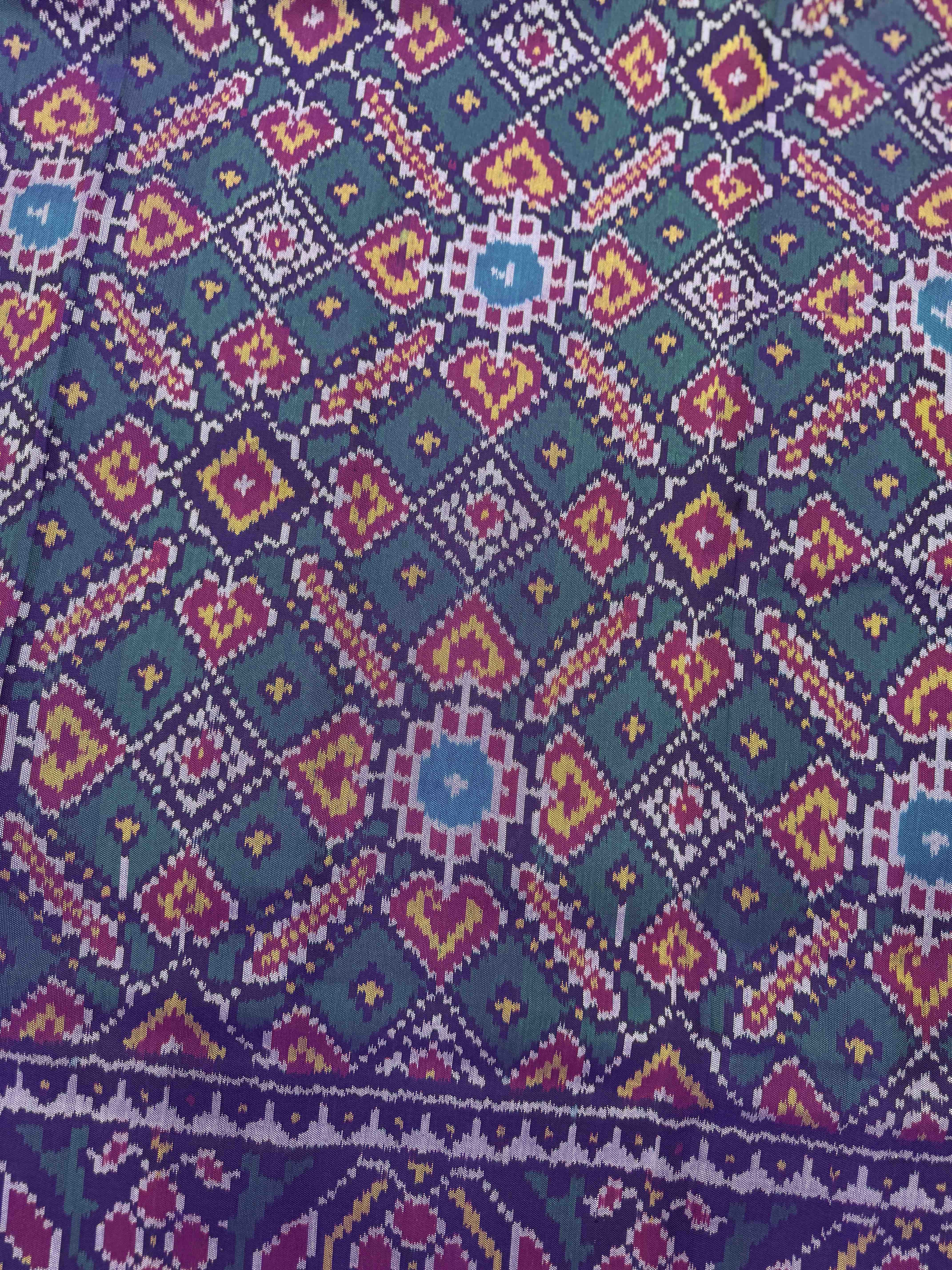 Purple & Turquoise Manekchowk Single Ikat Patan Patola Saree