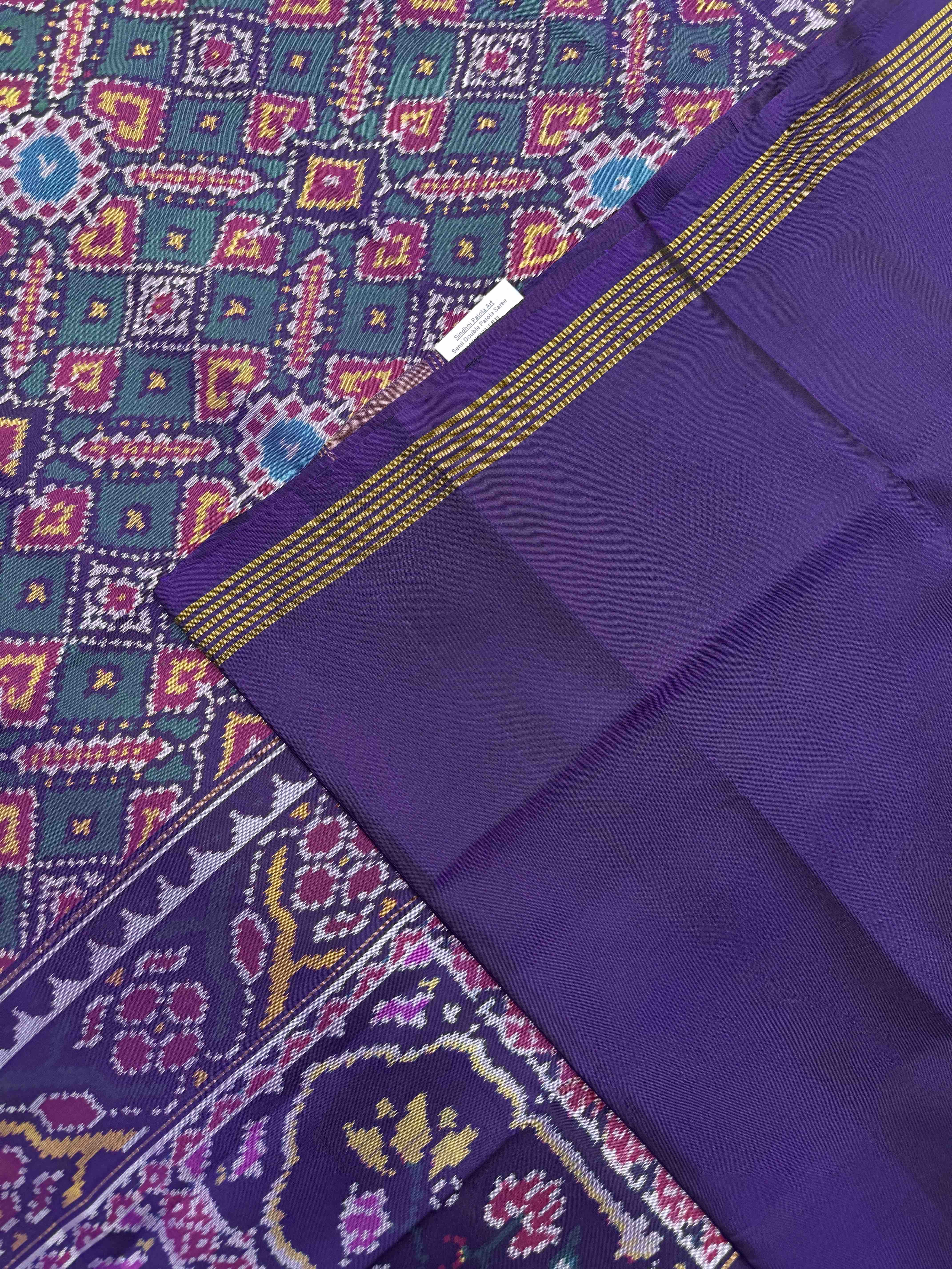 Purple & Turquoise Manekchowk Single Ikat Patan Patola Saree