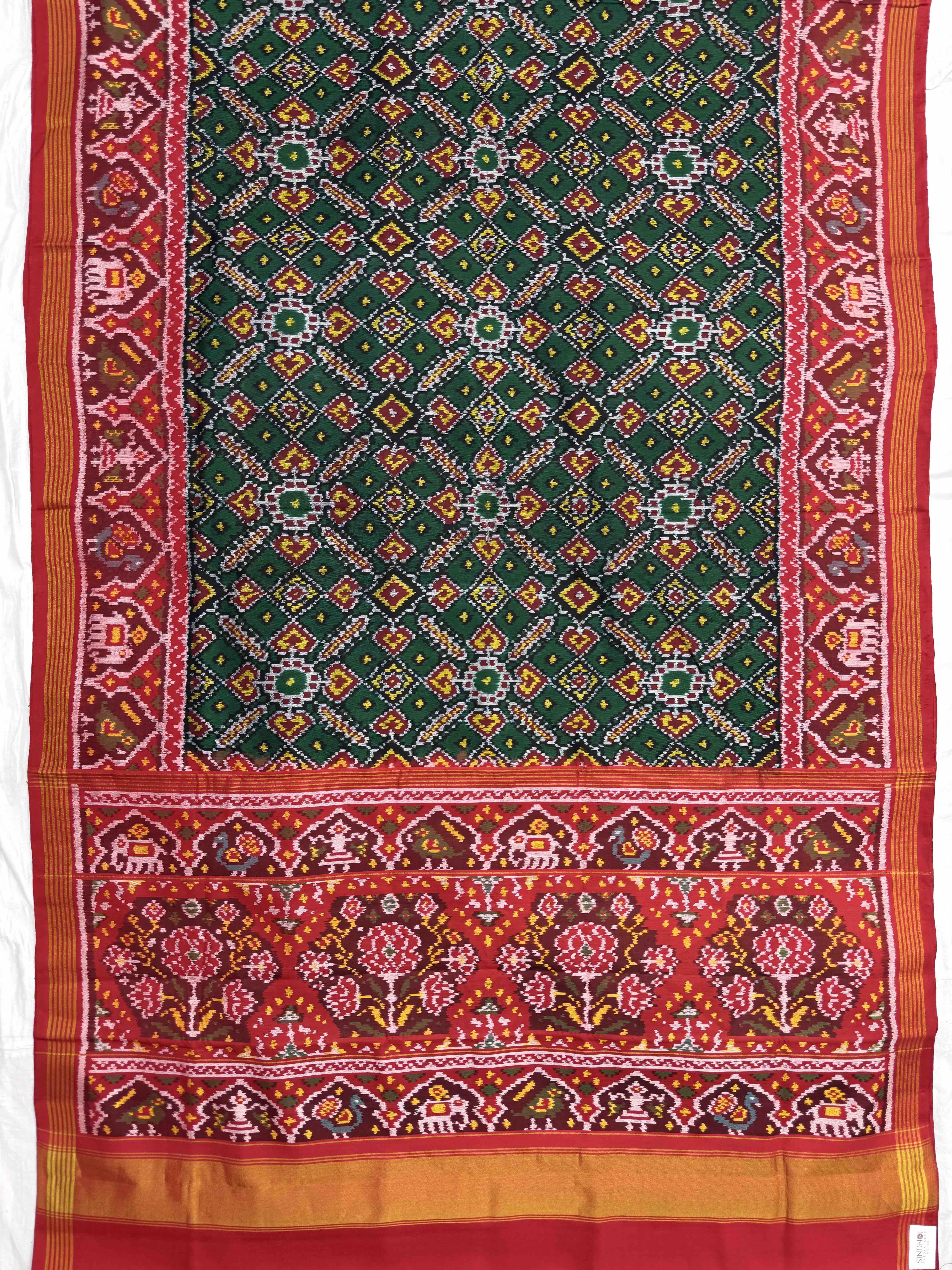 Red & Green Manekchowk Single Ikat Patan Patola Saree