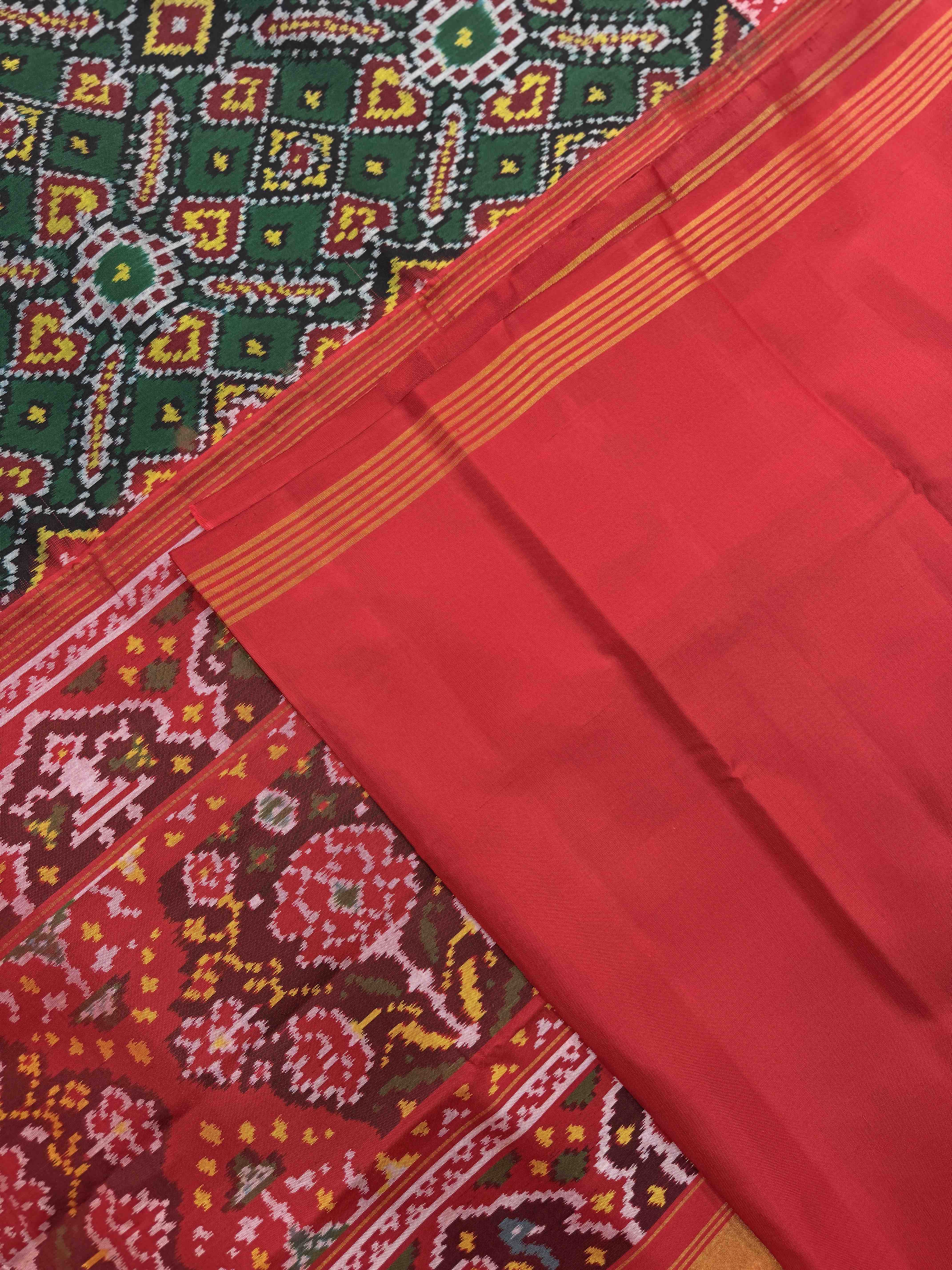 Red & Green Manekchowk Single Ikat Patan Patola Saree