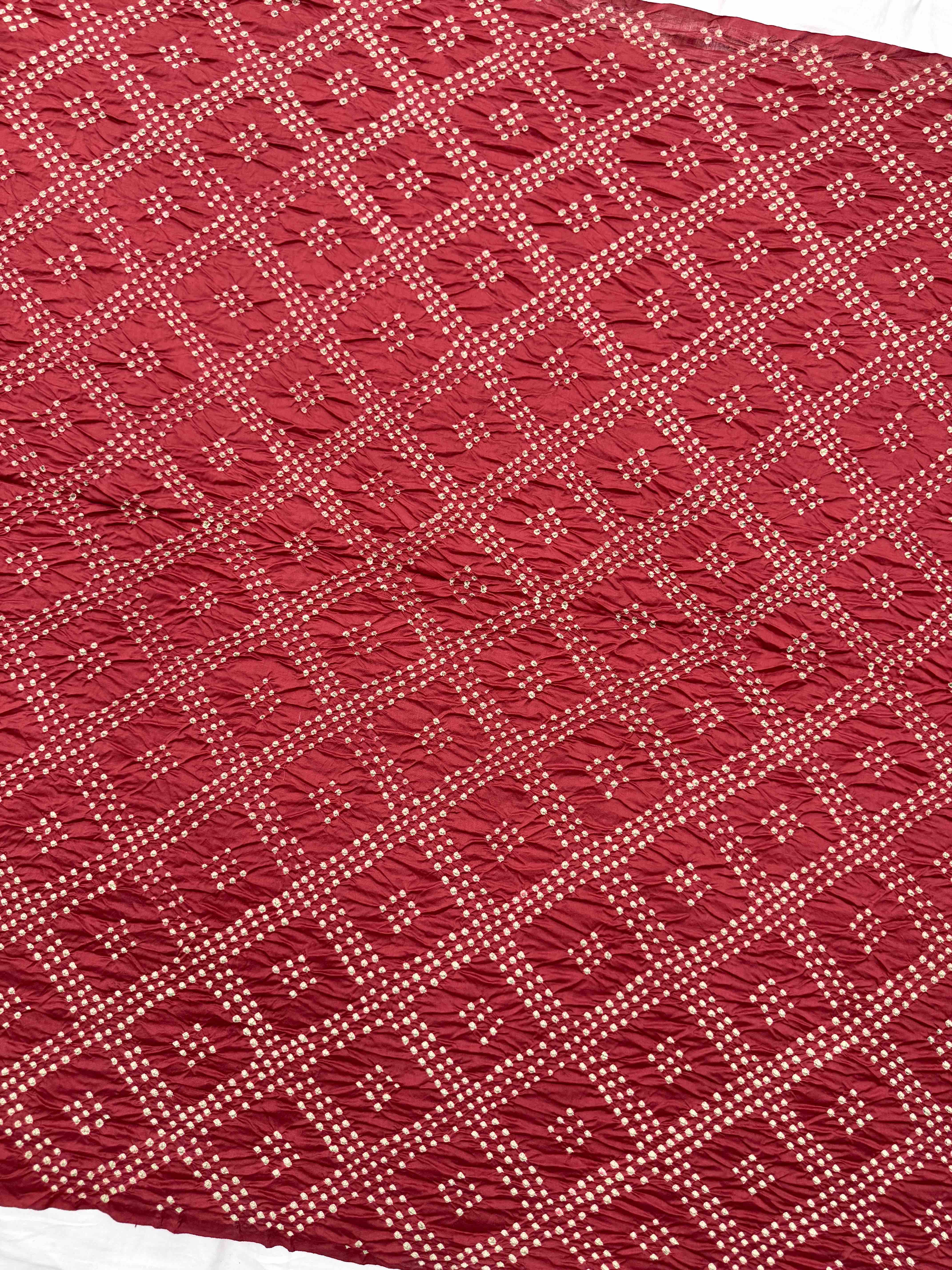 Red & Light Pista Bandhej with Kantha Word Dress Material