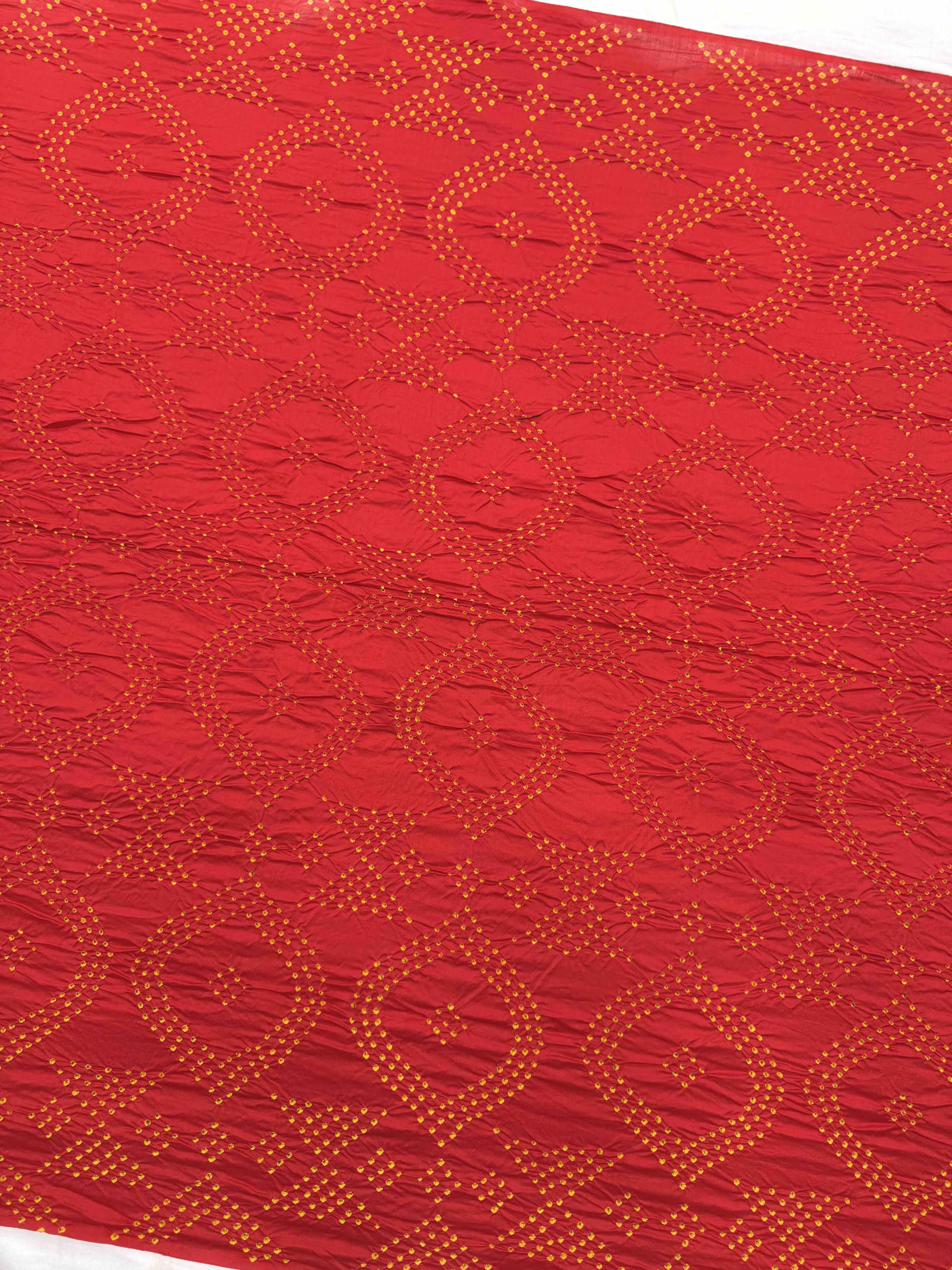 Red & Mustard Bandhej with Kantha Word Dress Material