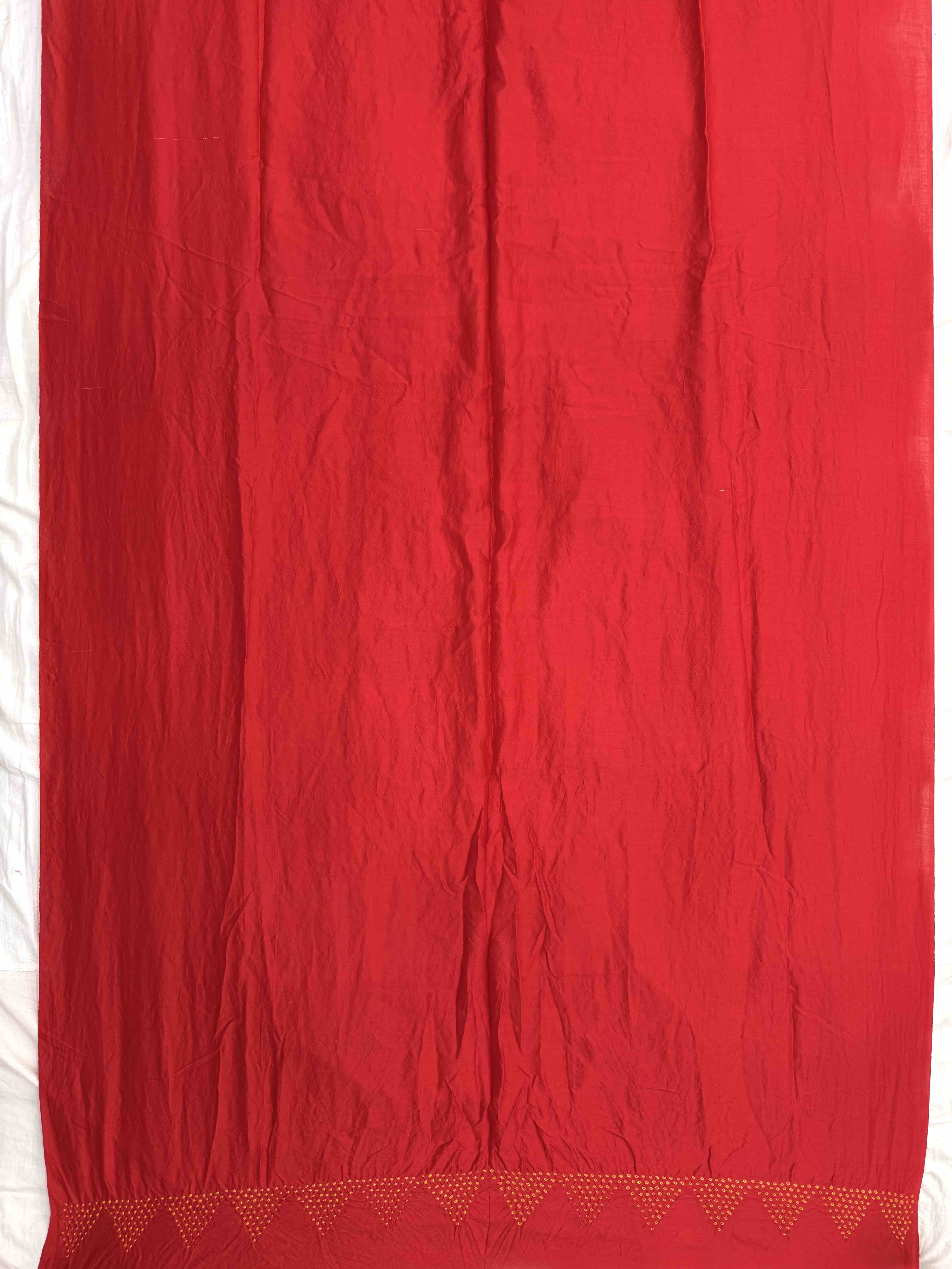 Red & Mustard Bandhej with Kantha Word Dress Material